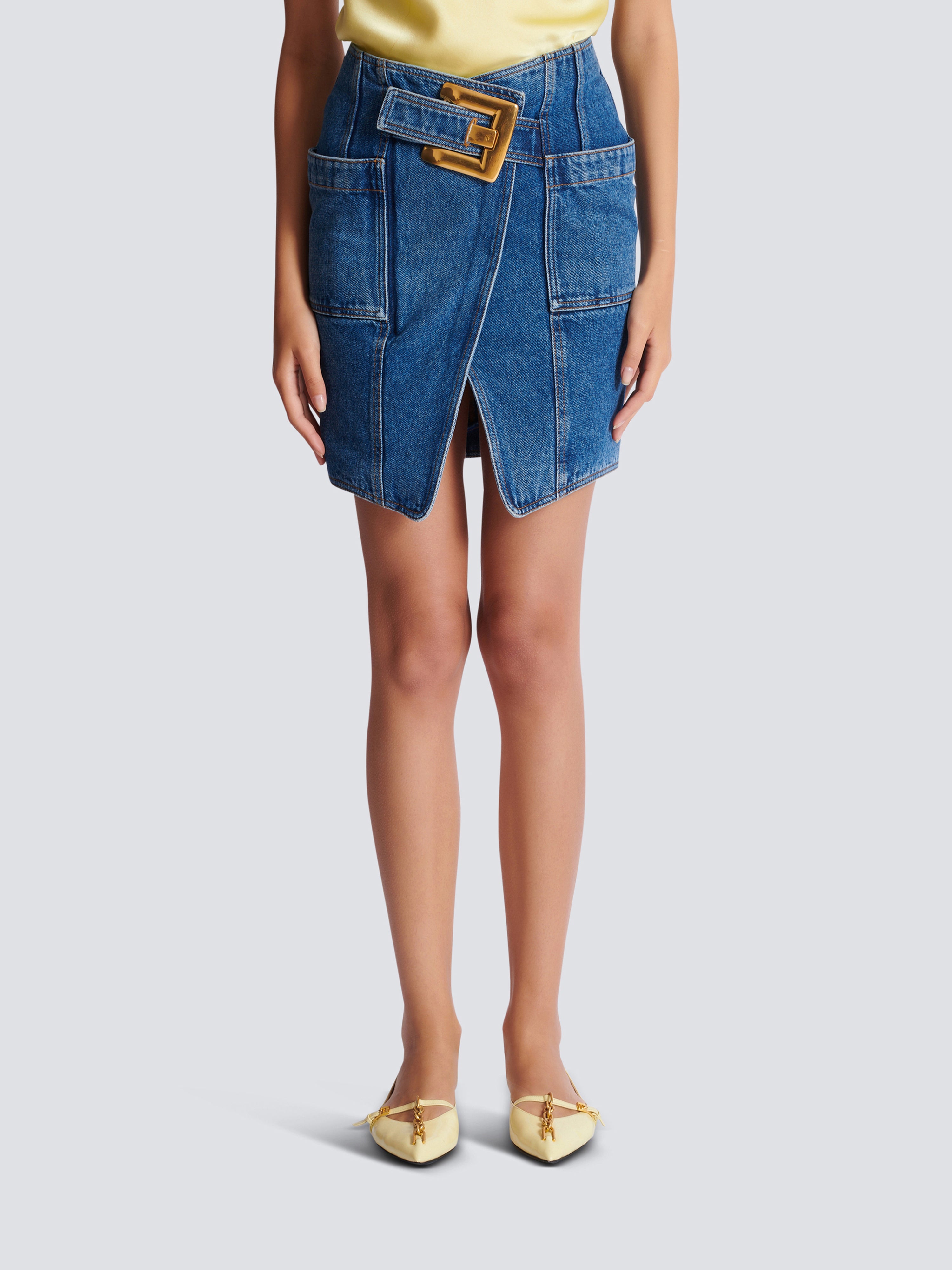Short denim skirt with belt Blue - Women I Balmain