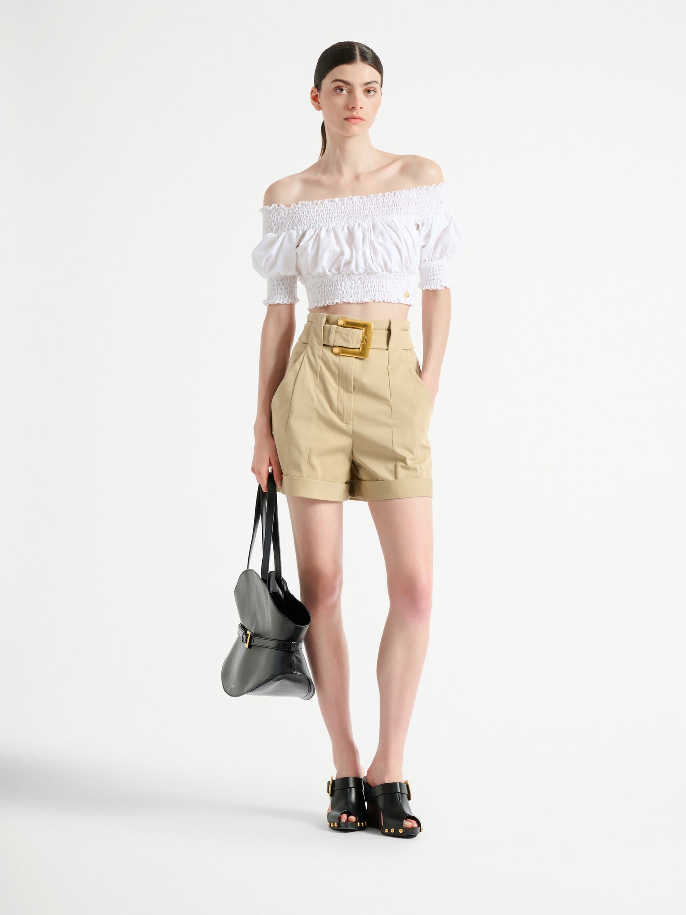 Cotton gabardine shorts with belt