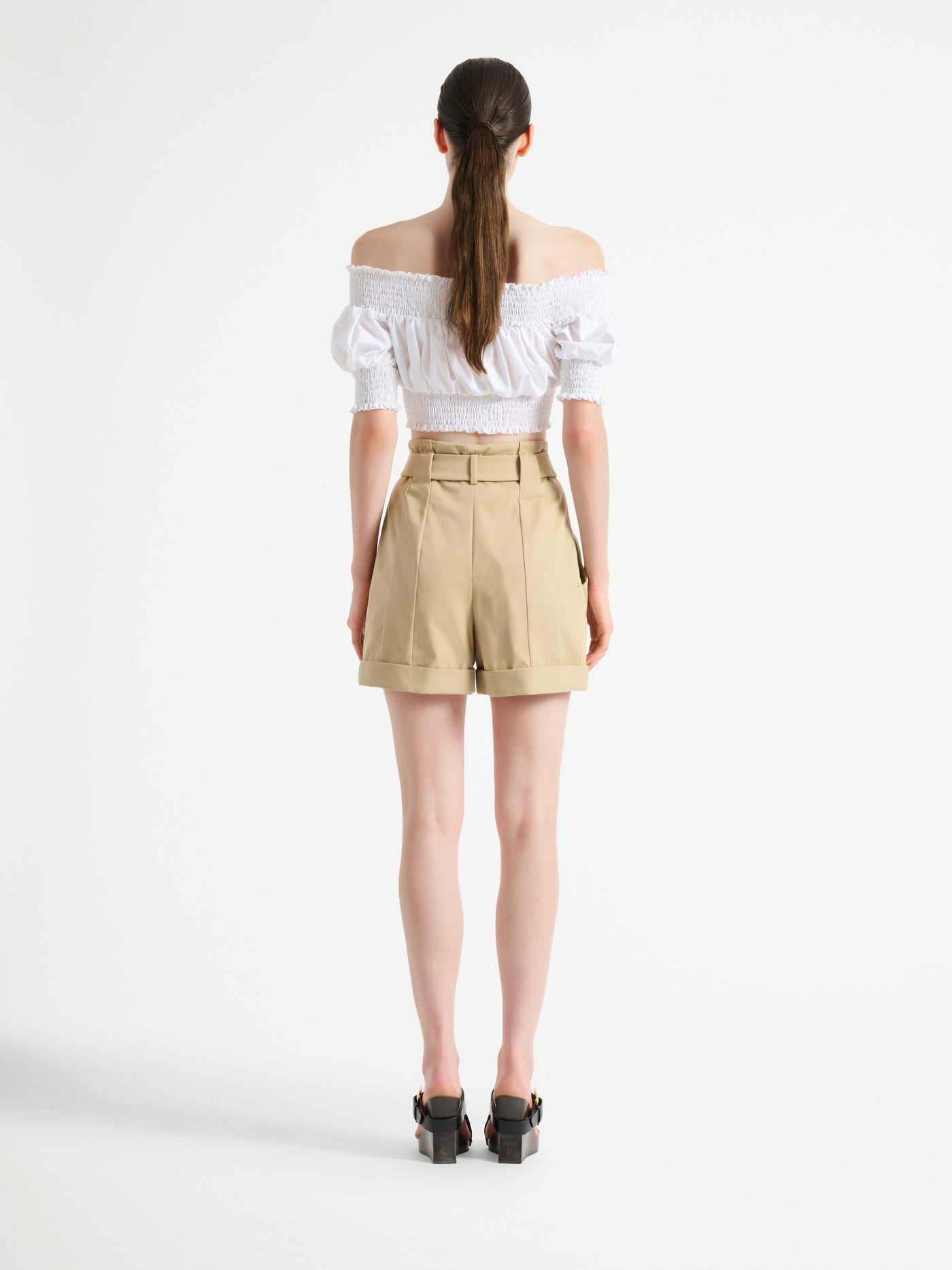 Cotton gabardine shorts with belt