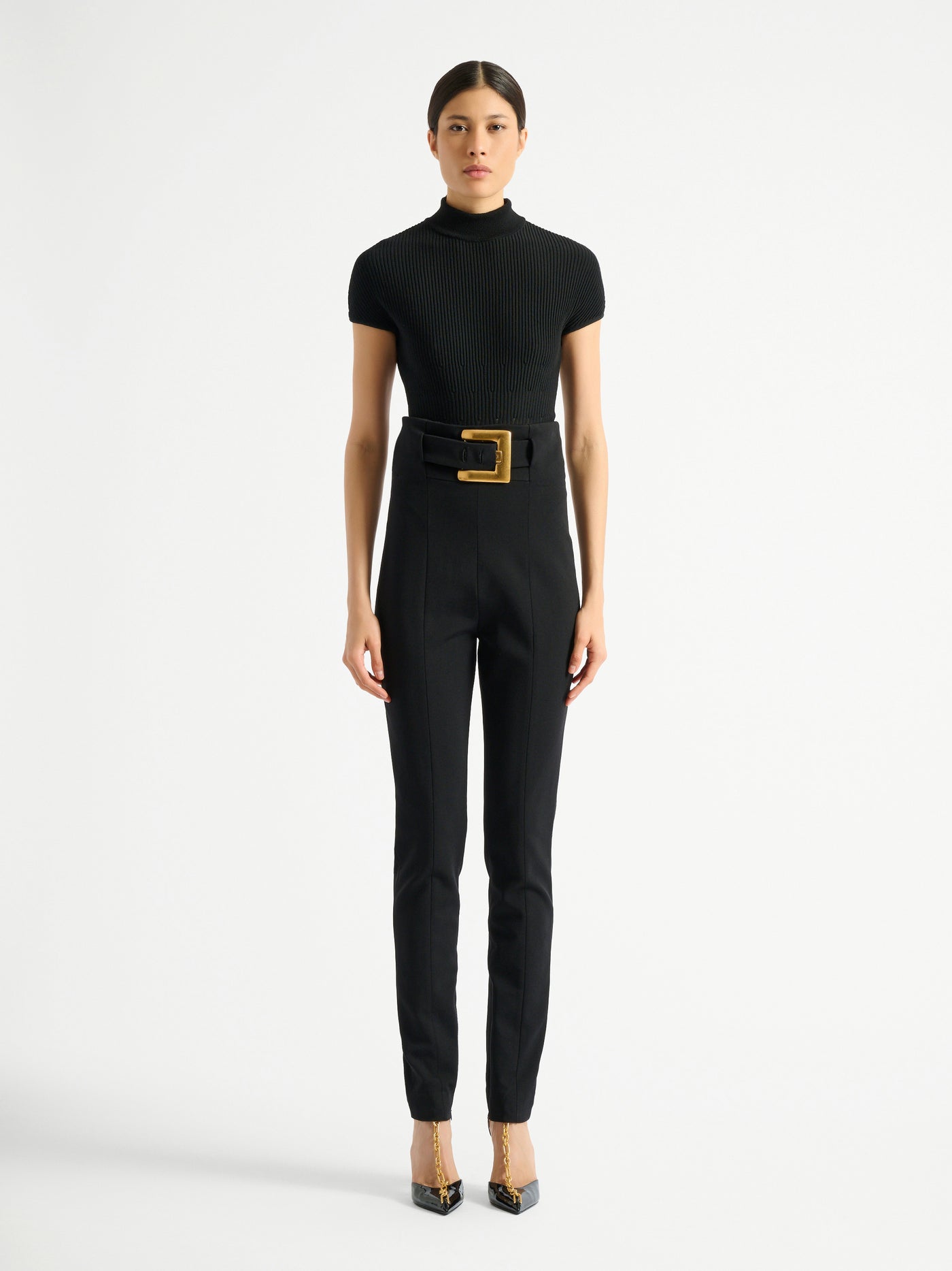 Stretch trousers with belt