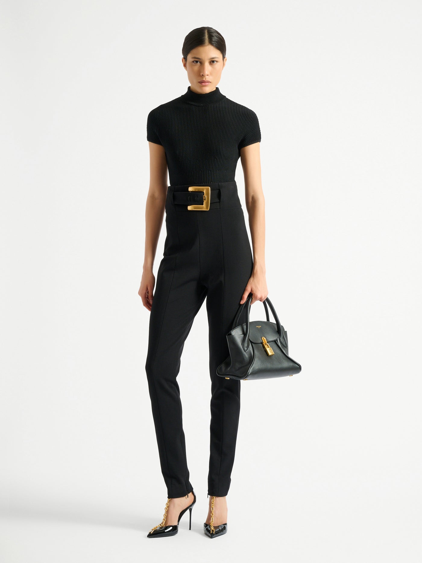 Stretch trousers with belt