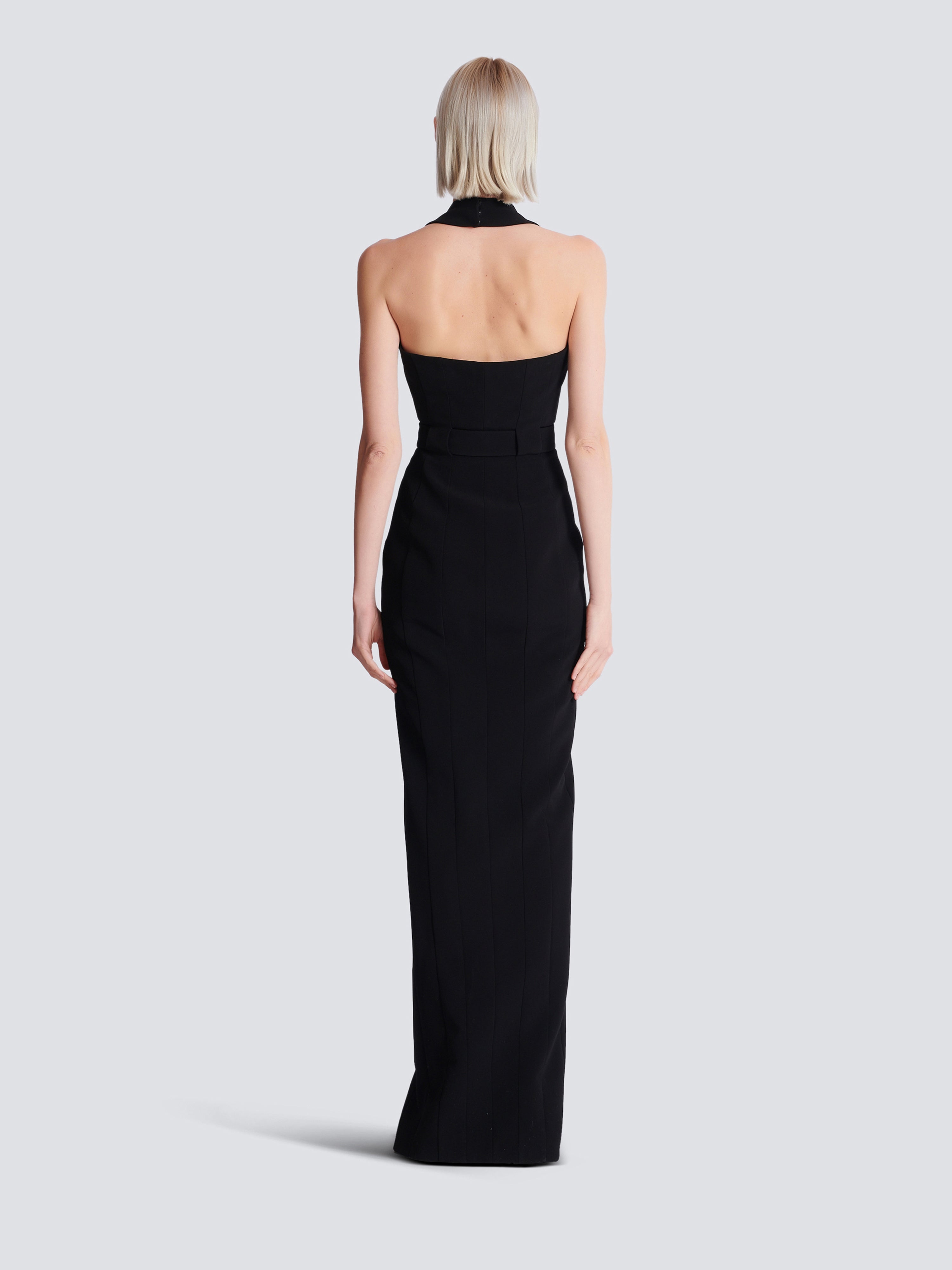 Long crepe dress with belt Black - Women I Balmain