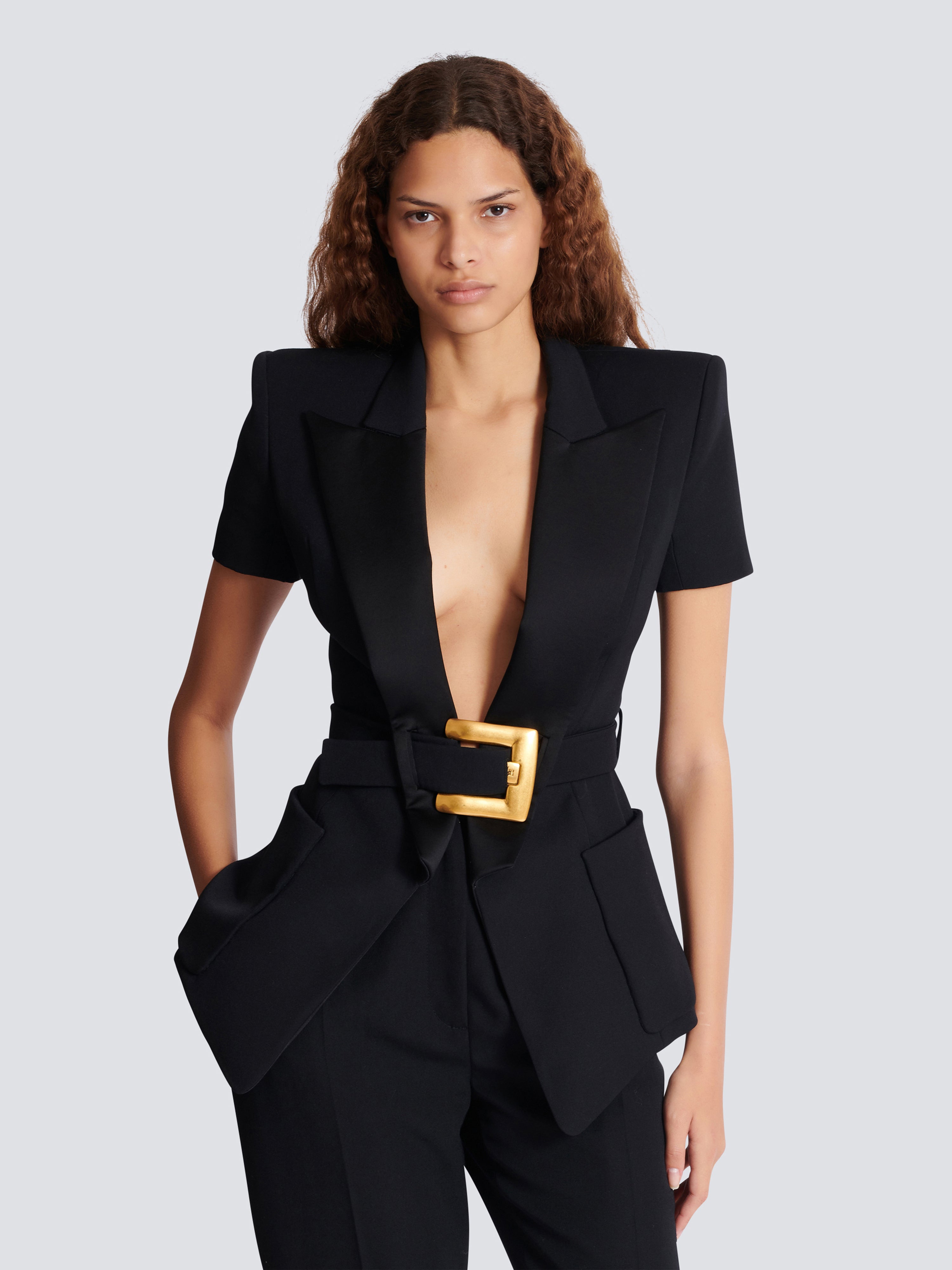 ジャケット・アウター Balmain belt and blazer Grain de poudre jacket with belt detail Black - Women I Balmain
