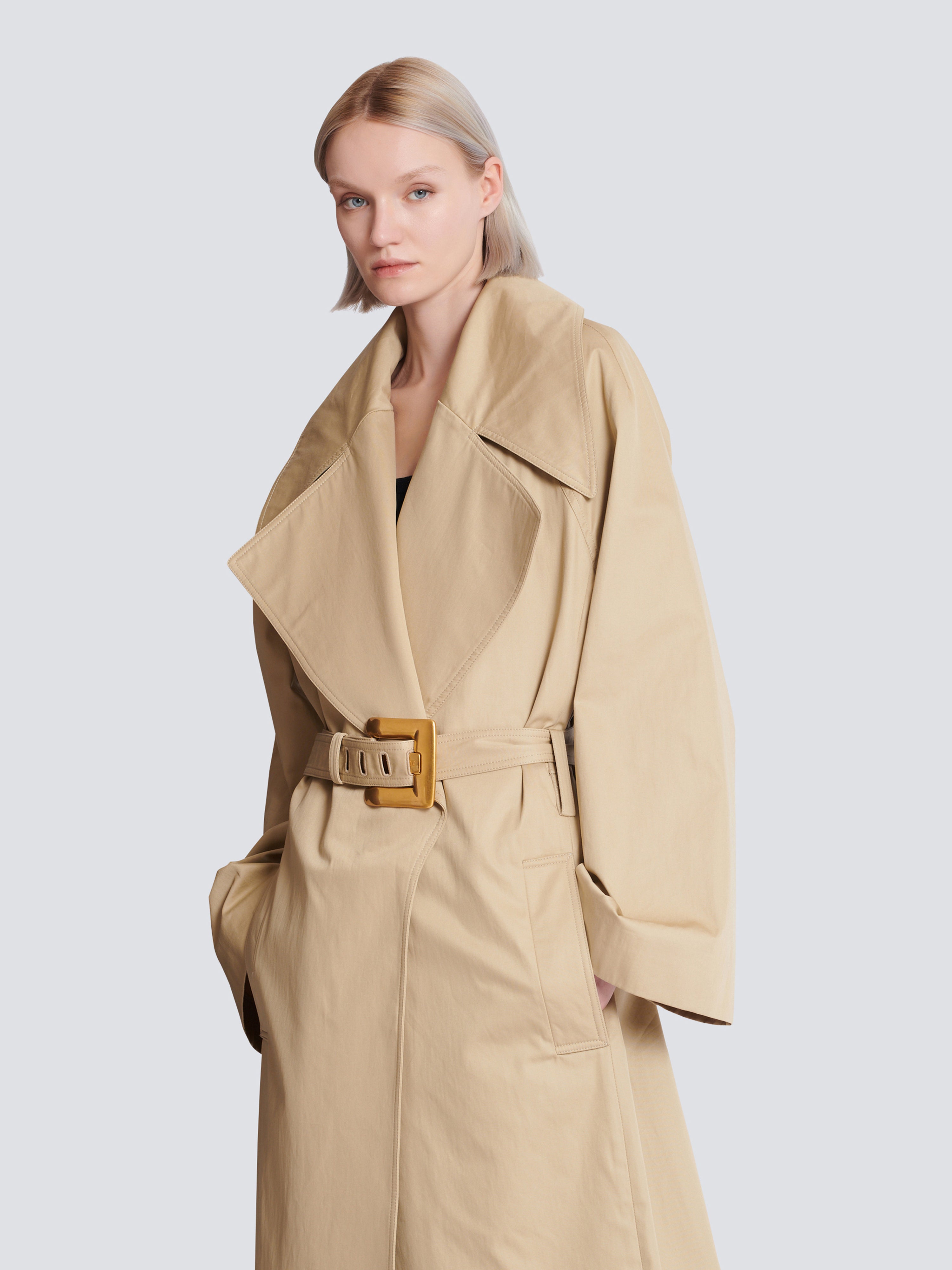 Long cotton gabardine trench coat Beige - Women I Balmain