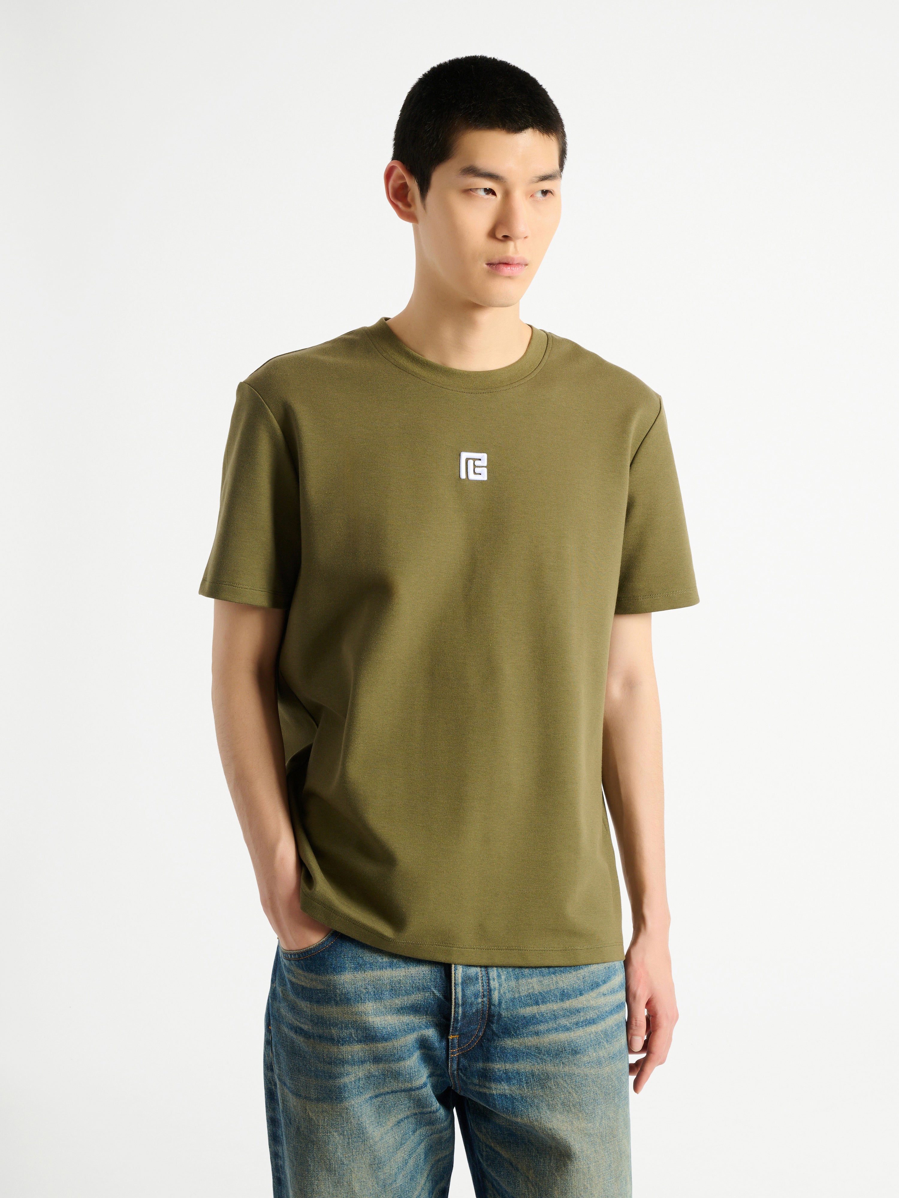 Embroidered PB Logo T-shirt khaki - Men | BALMAIN