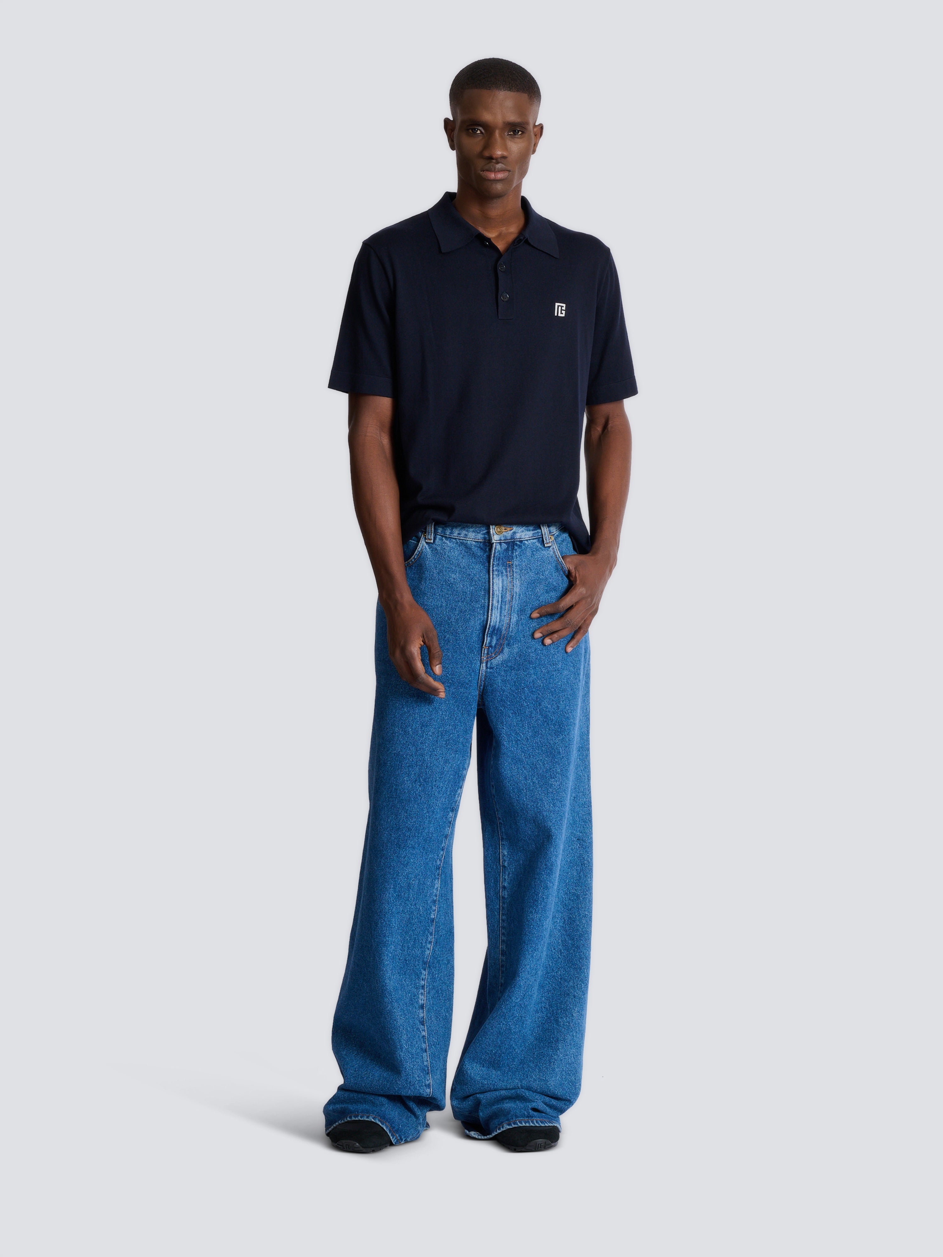 バルマンオム11AW ボーダーカットソー S ネイビー　デカルナン期アーカイブ Embroidered cotton polo Navy - Men I Balmain