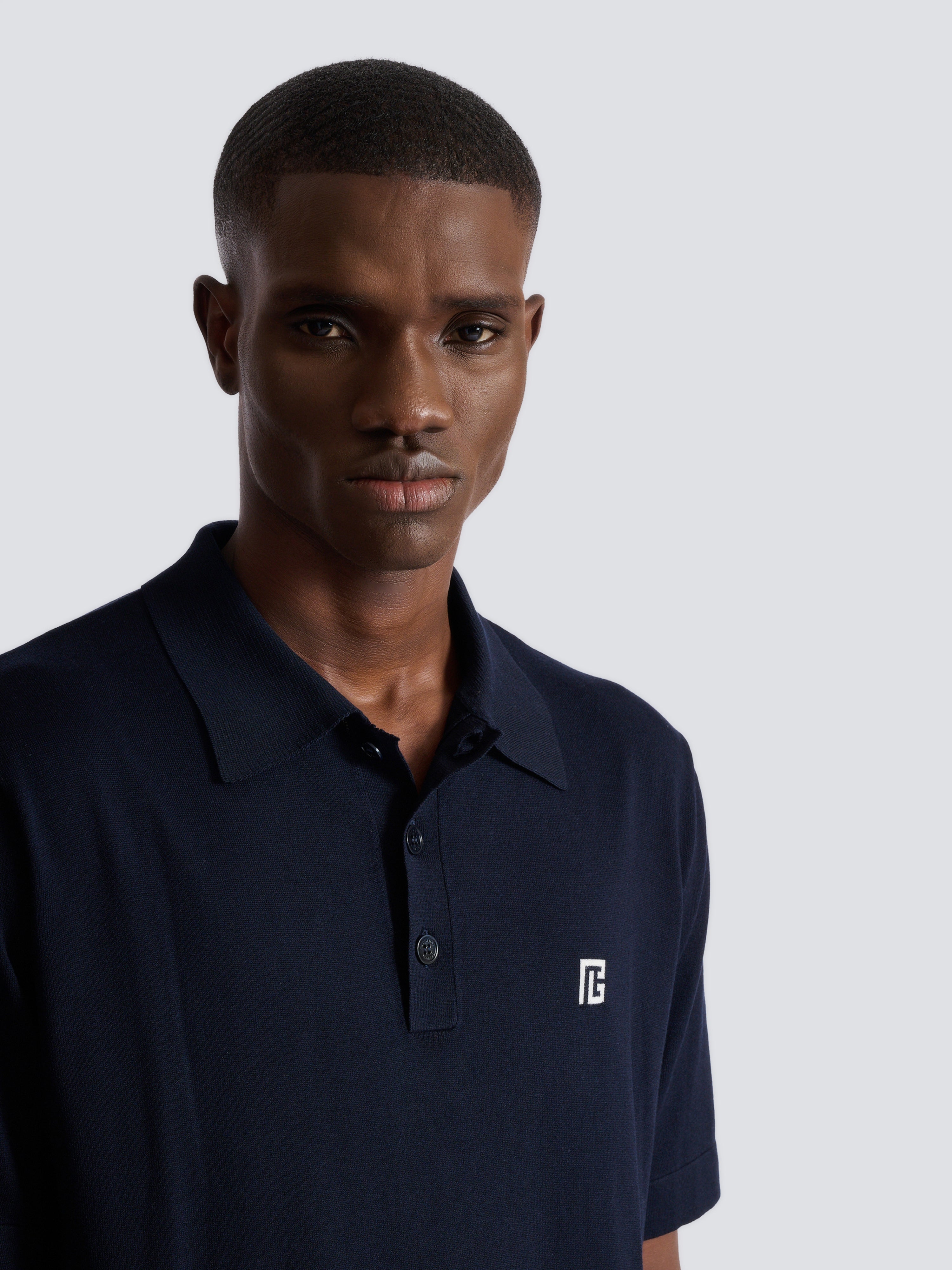Embroidered cotton polo Navy - Men I Balmain