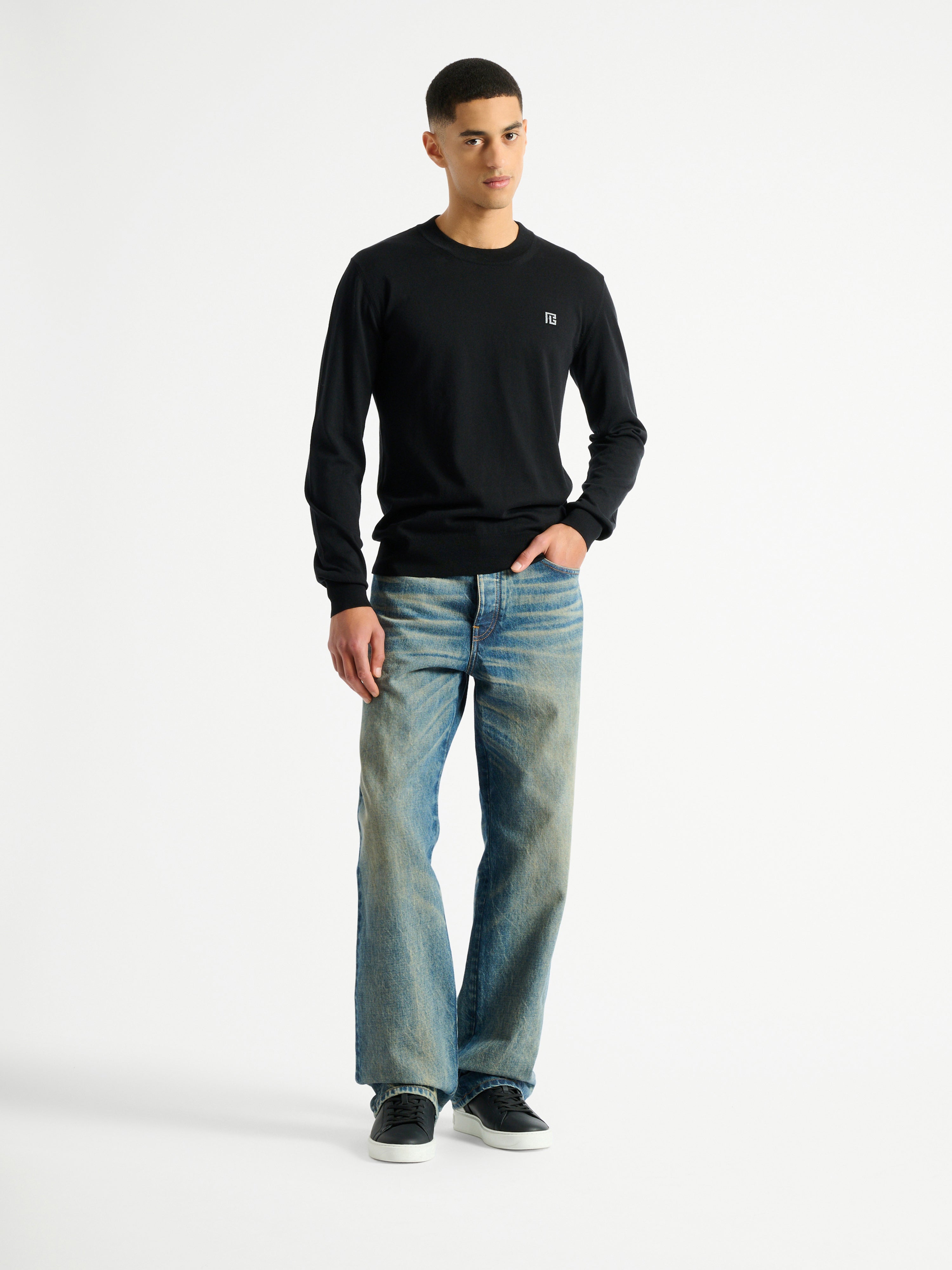 BALMAIN ジップバイカースウェット L YA0071 Fine silk and cotton jumper Black - Men I Balmain
