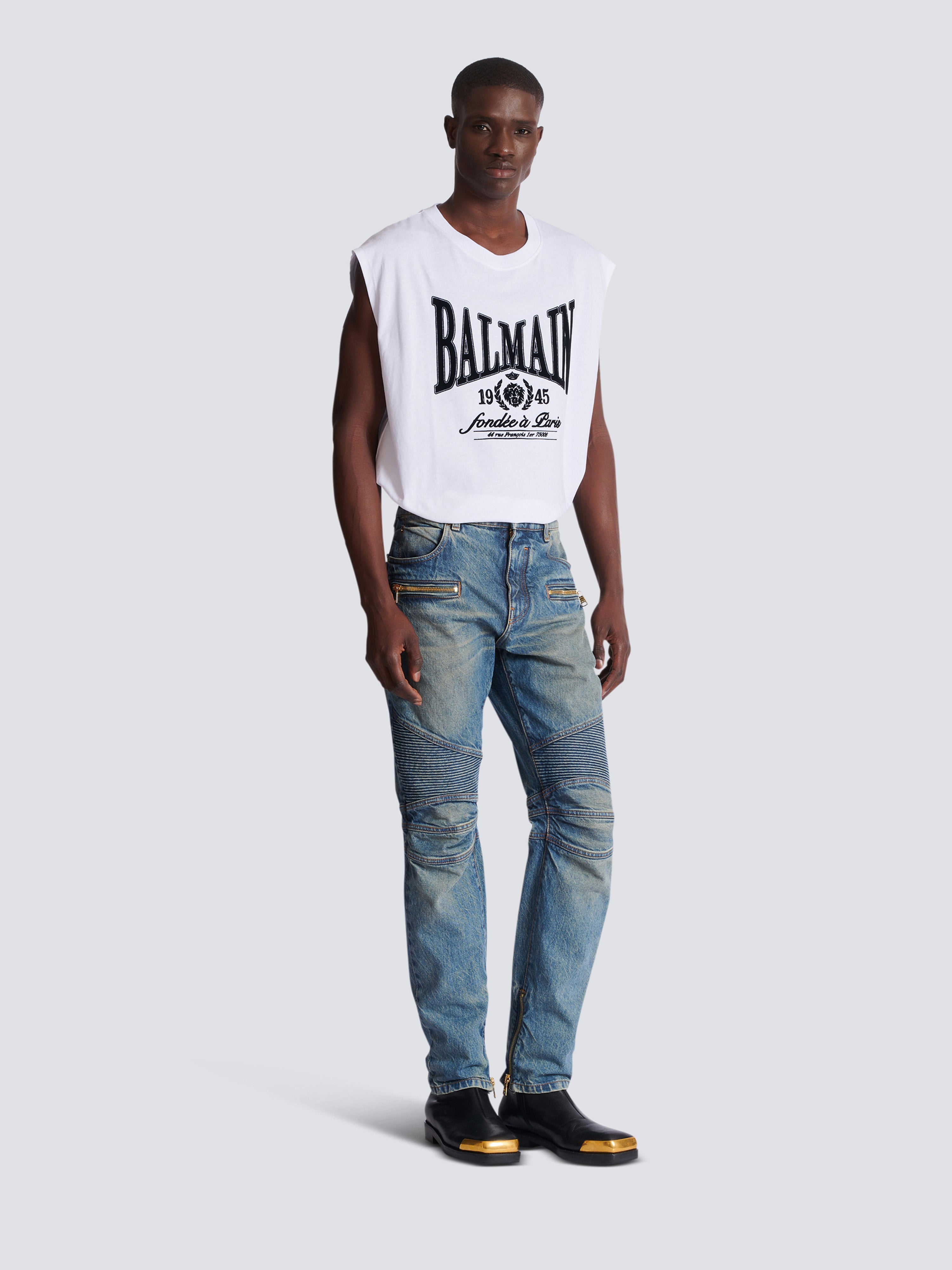Biker jeans in vintage denim Blue - Men I Balmain • BALMAIN USA