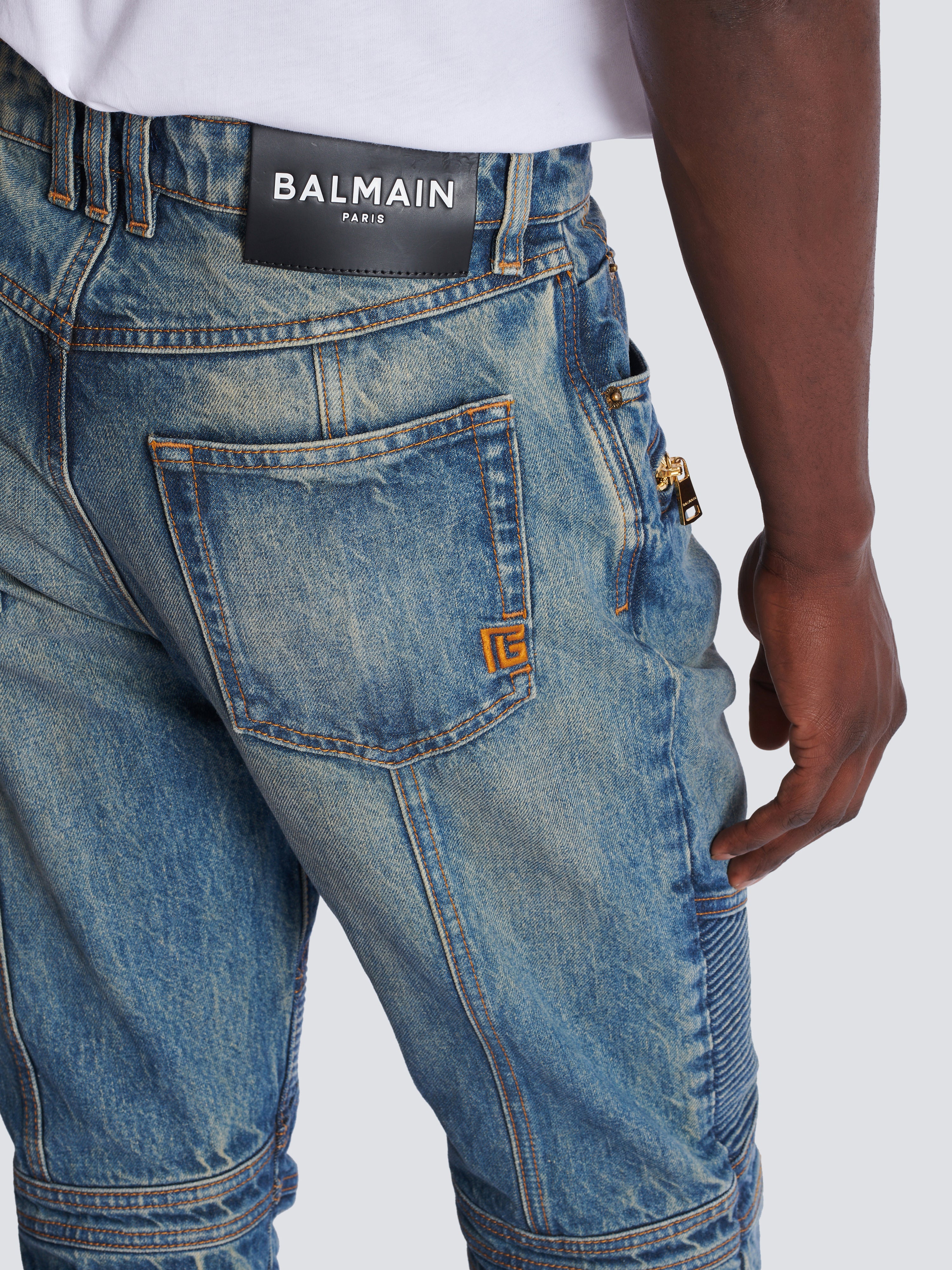 Biker jeans in vintage denim Blue - Men I Balmain • BALMAIN USA