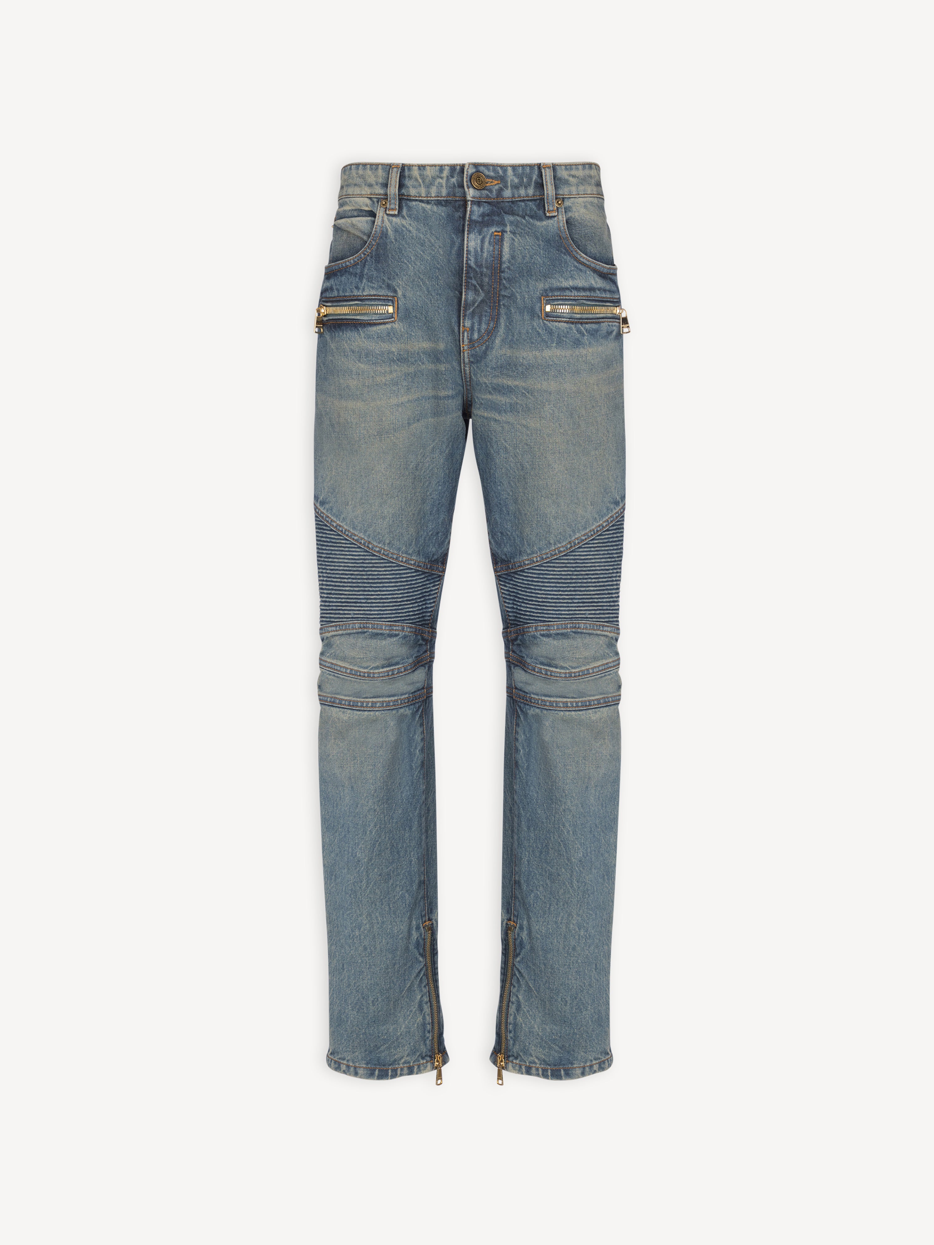 cook jeans biker denim skinny BALMAIN好きに Biker jeans in vintage denim Blue - Men I Balmain • BALMAIN USA