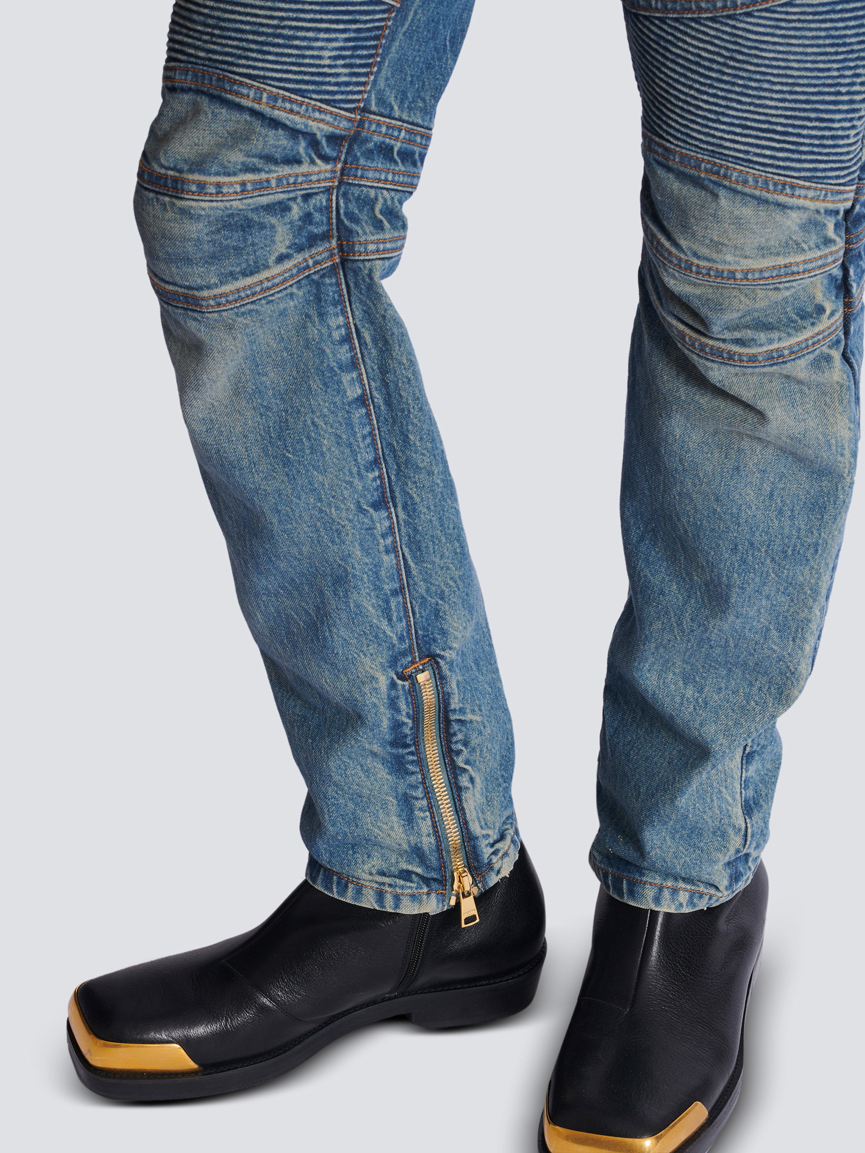 Biker jeans in vintage denim Blue - Men I Balmain • BALMAIN USA