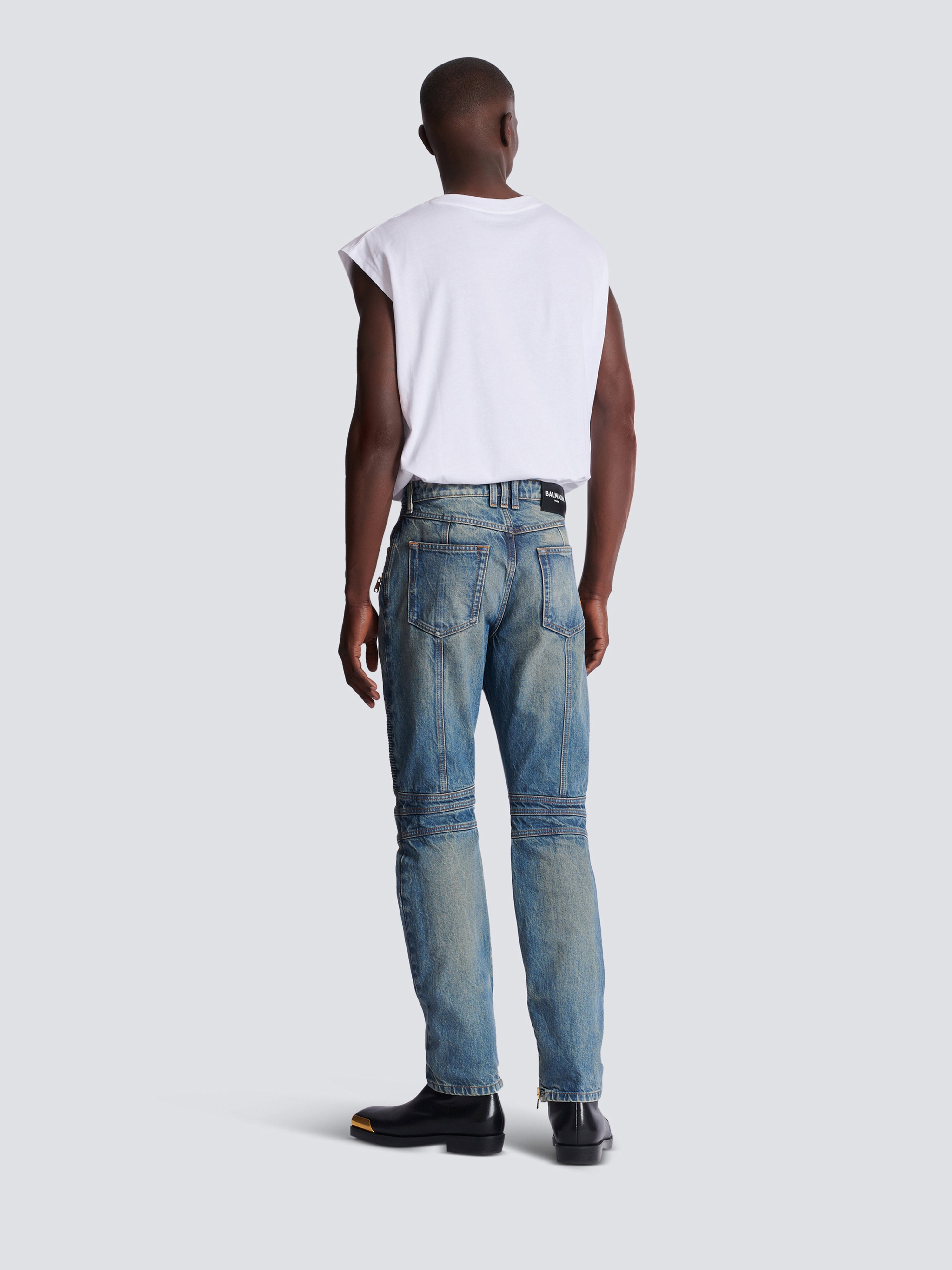 Biker jeans in vintage denim Blue - Men I Balmain • BALMAIN USA
