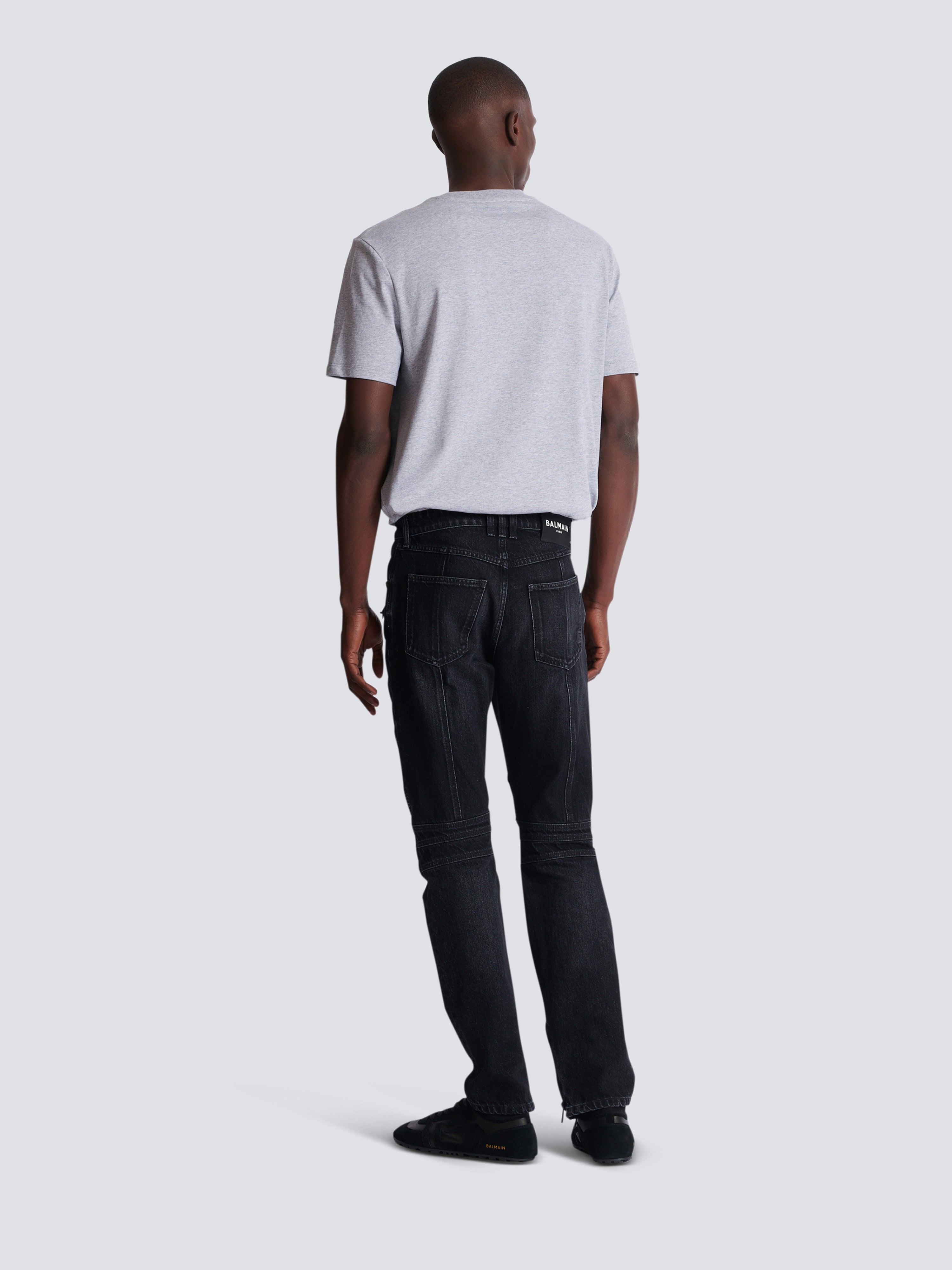 Biker jeans in black vintage denim Black - Men I Balmain • BALMAIN USA
