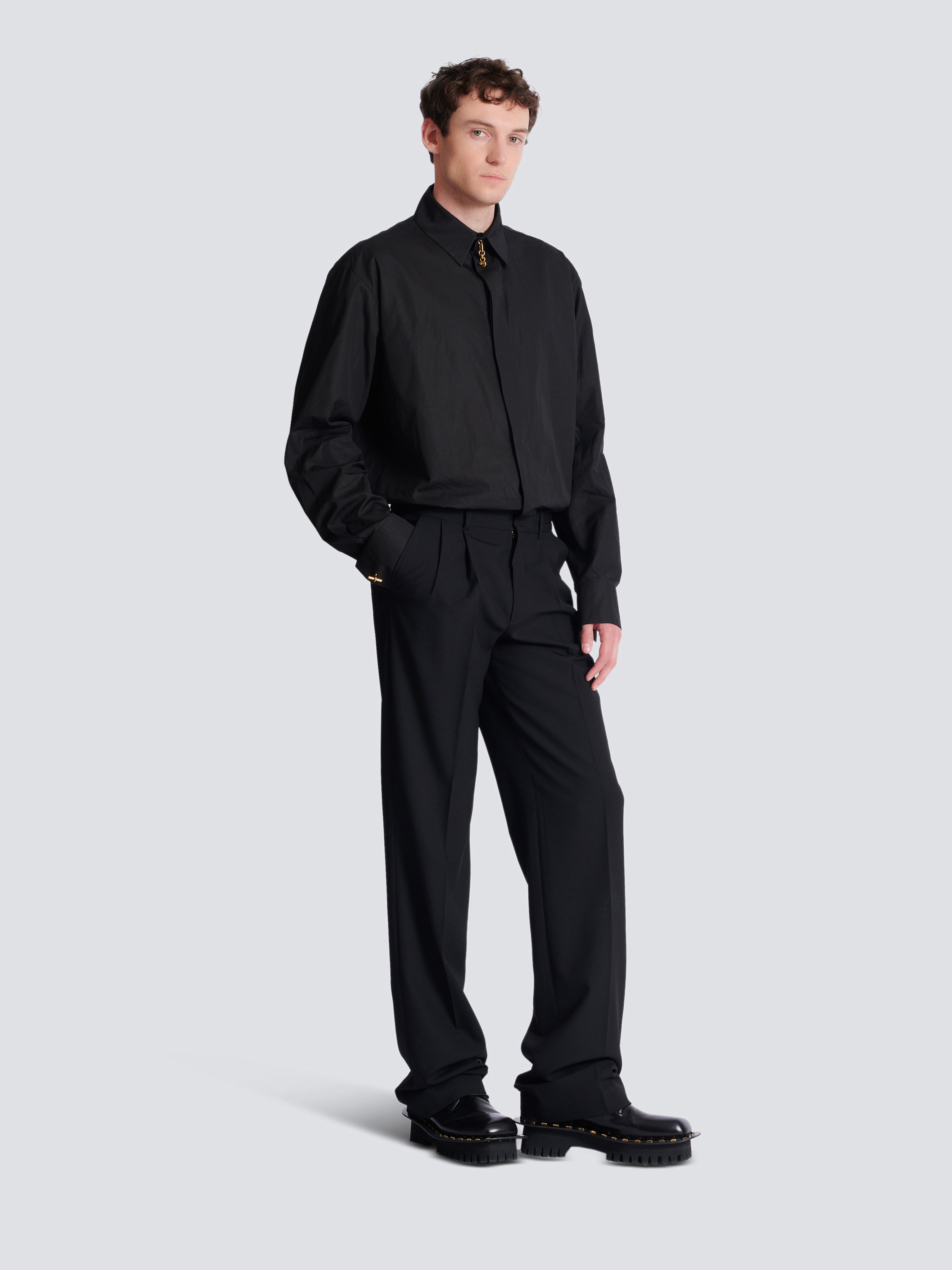 BALMAIN パンツ Wool straight-leg trousers Black - Men I Balmain