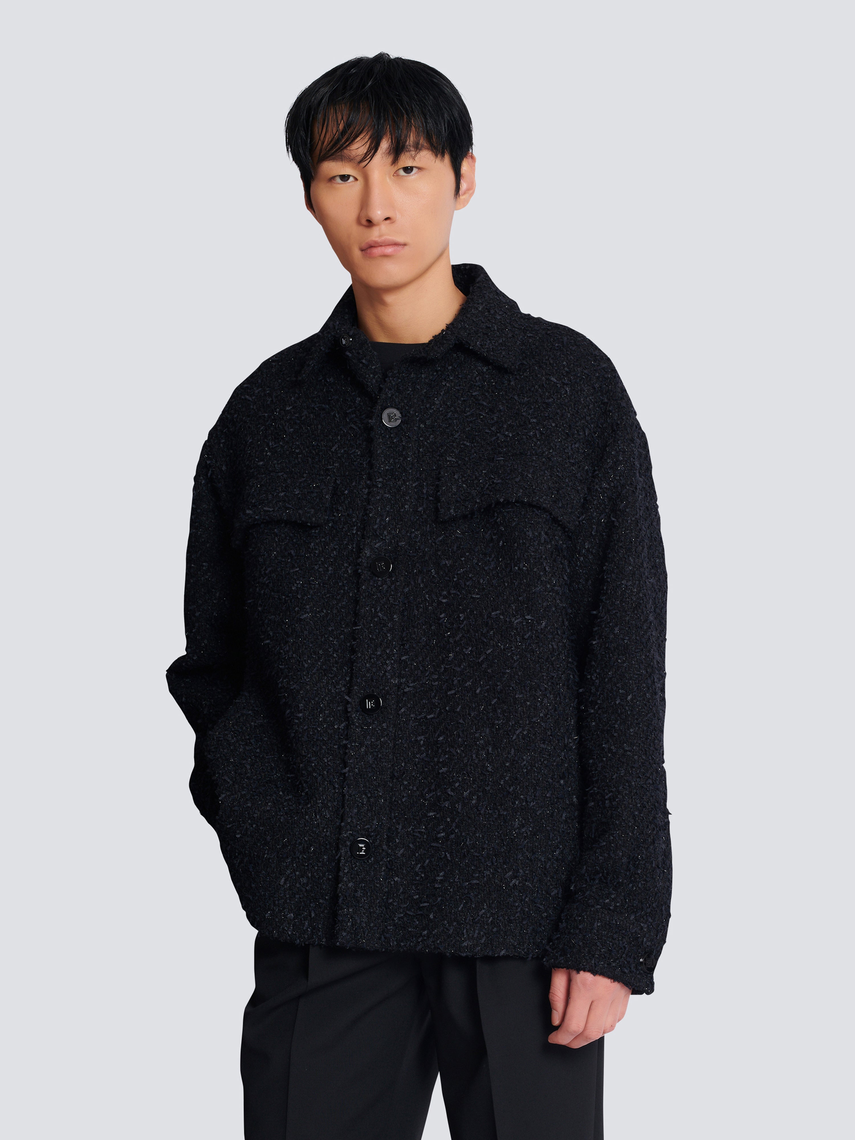 Monogram tweed overshirt Black - Men I Balmain