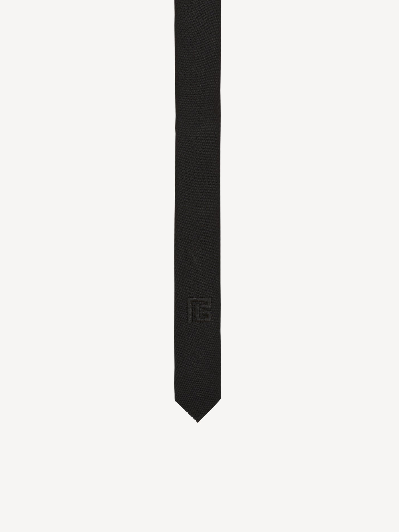Slim wool tie with PB embroidery