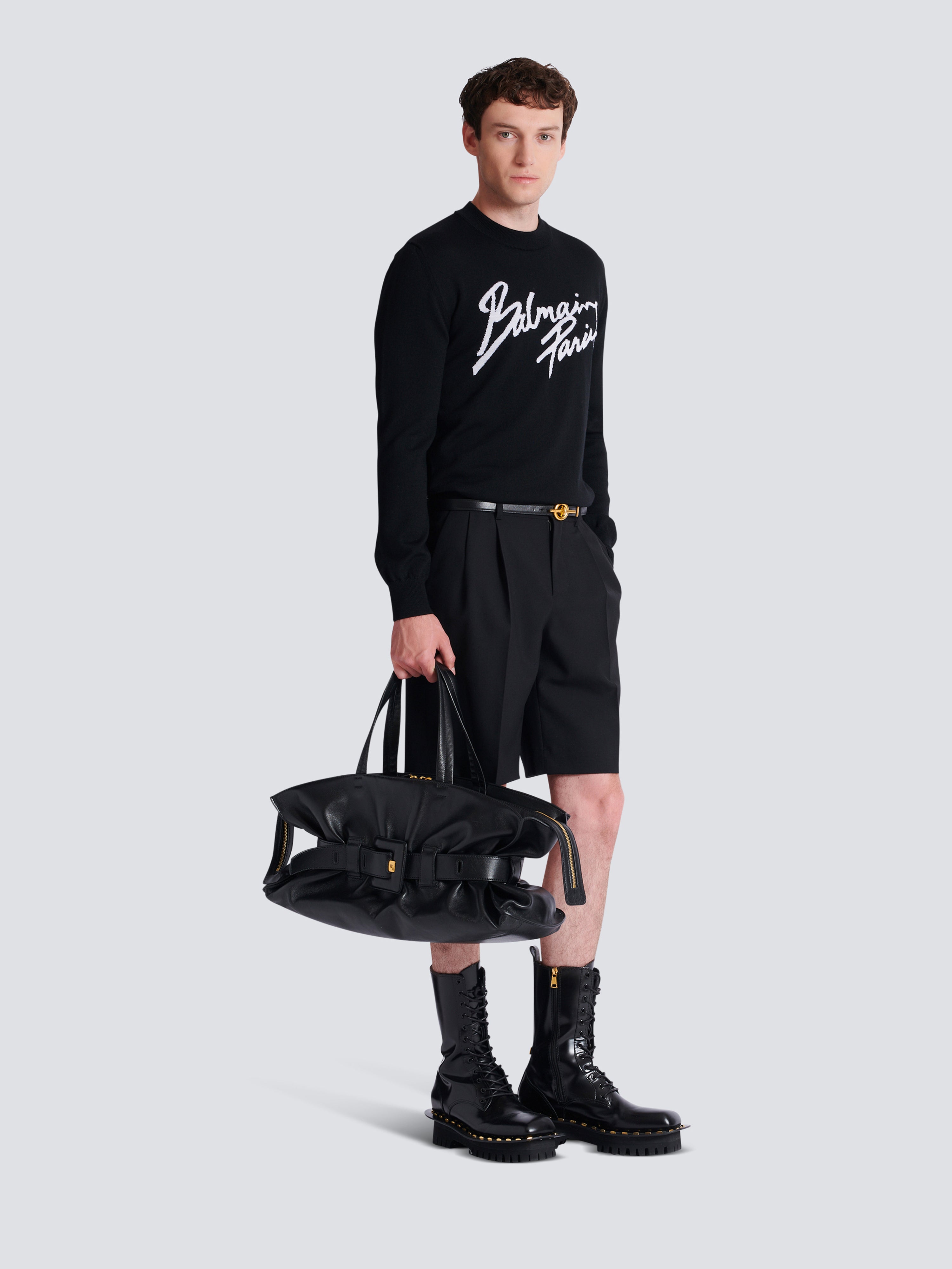 Large calfskin Anthem Zip bag Black - Men I Balmain