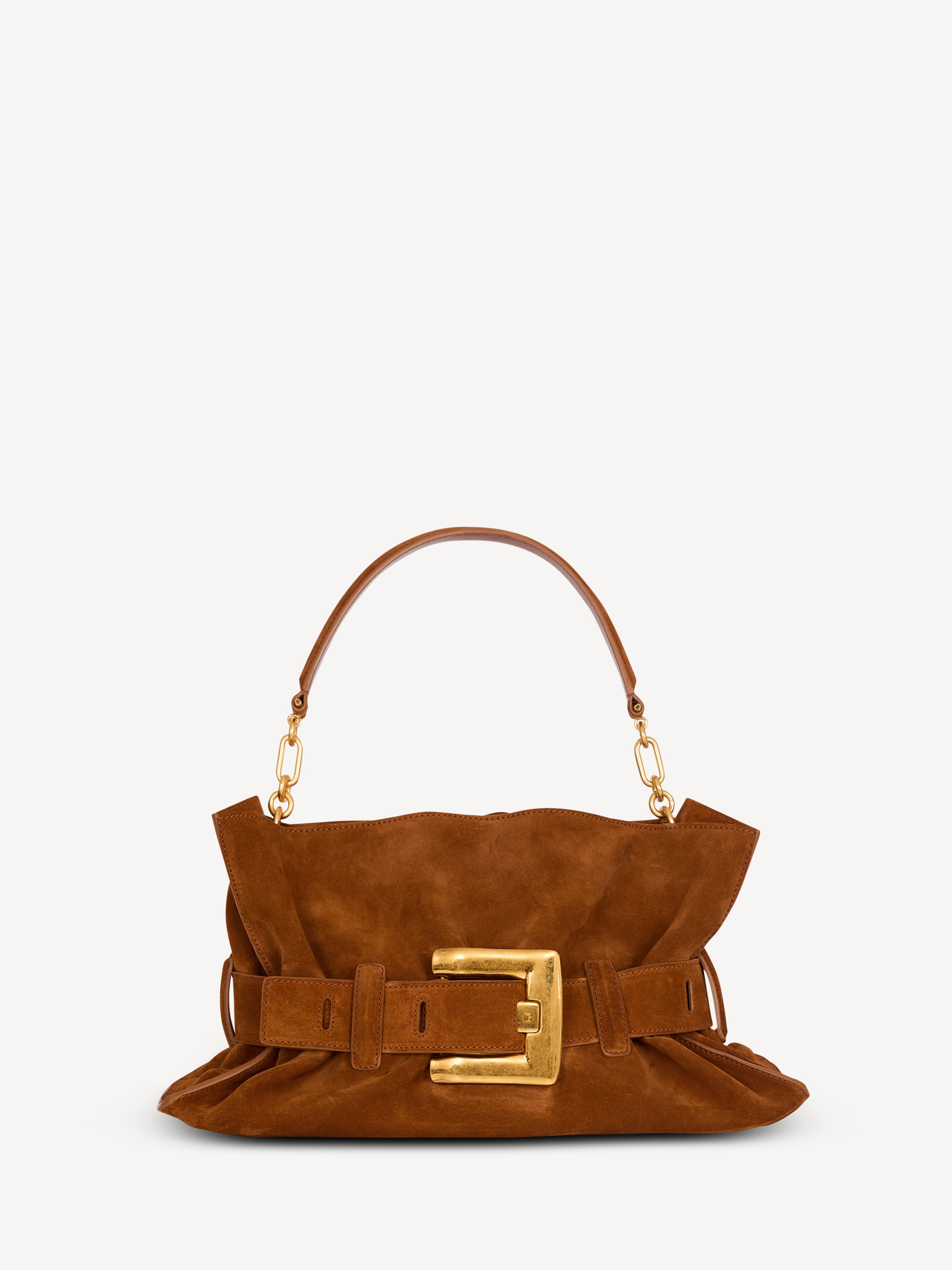 Anthem Medium suede leather bag Brown - Women I Balmain