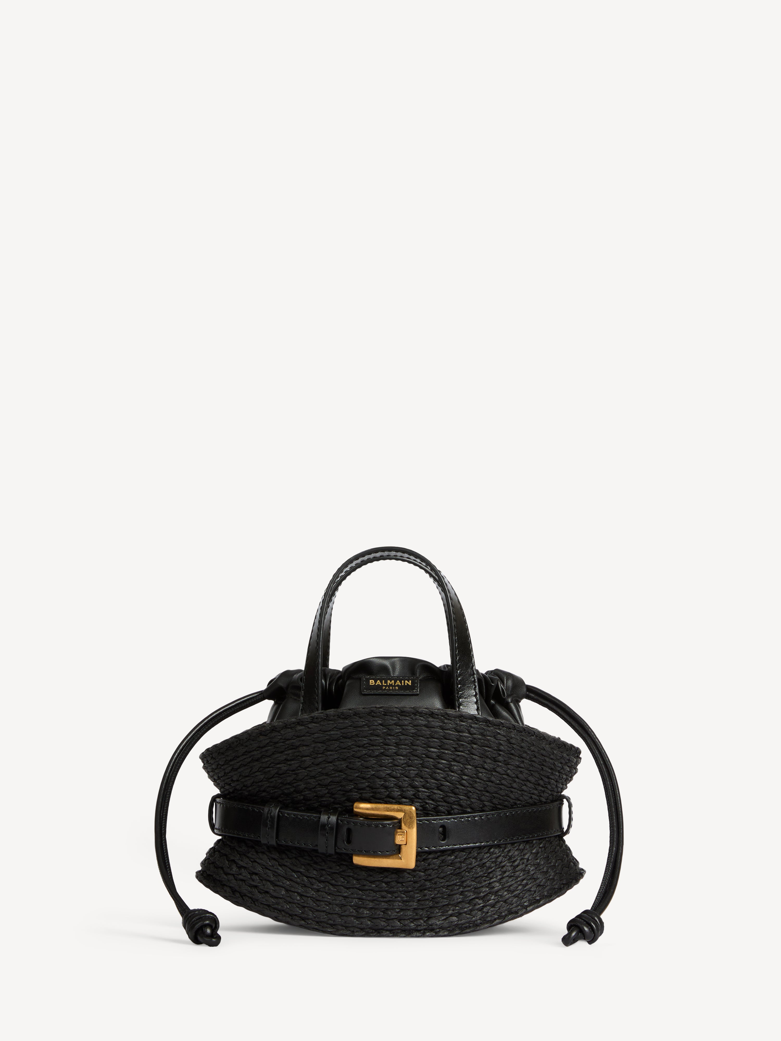 Shuffle Mini bag in calfskin and raffia Black - Women I Balmain