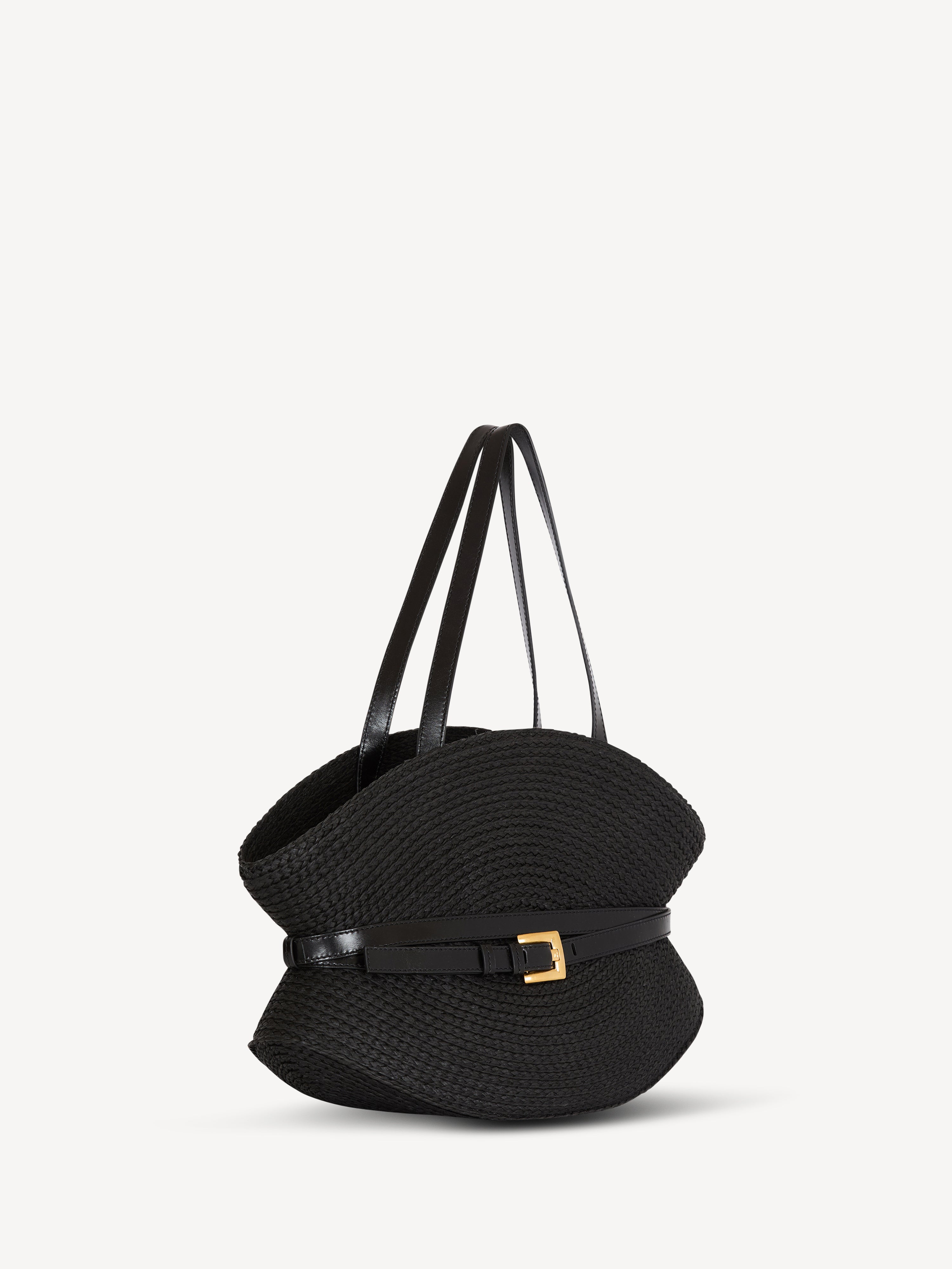 新品PIERRE BALMAIN ブラックショルダーバッグ Shuffle Medium bag in calfskin leather and raffia Black - Women I
