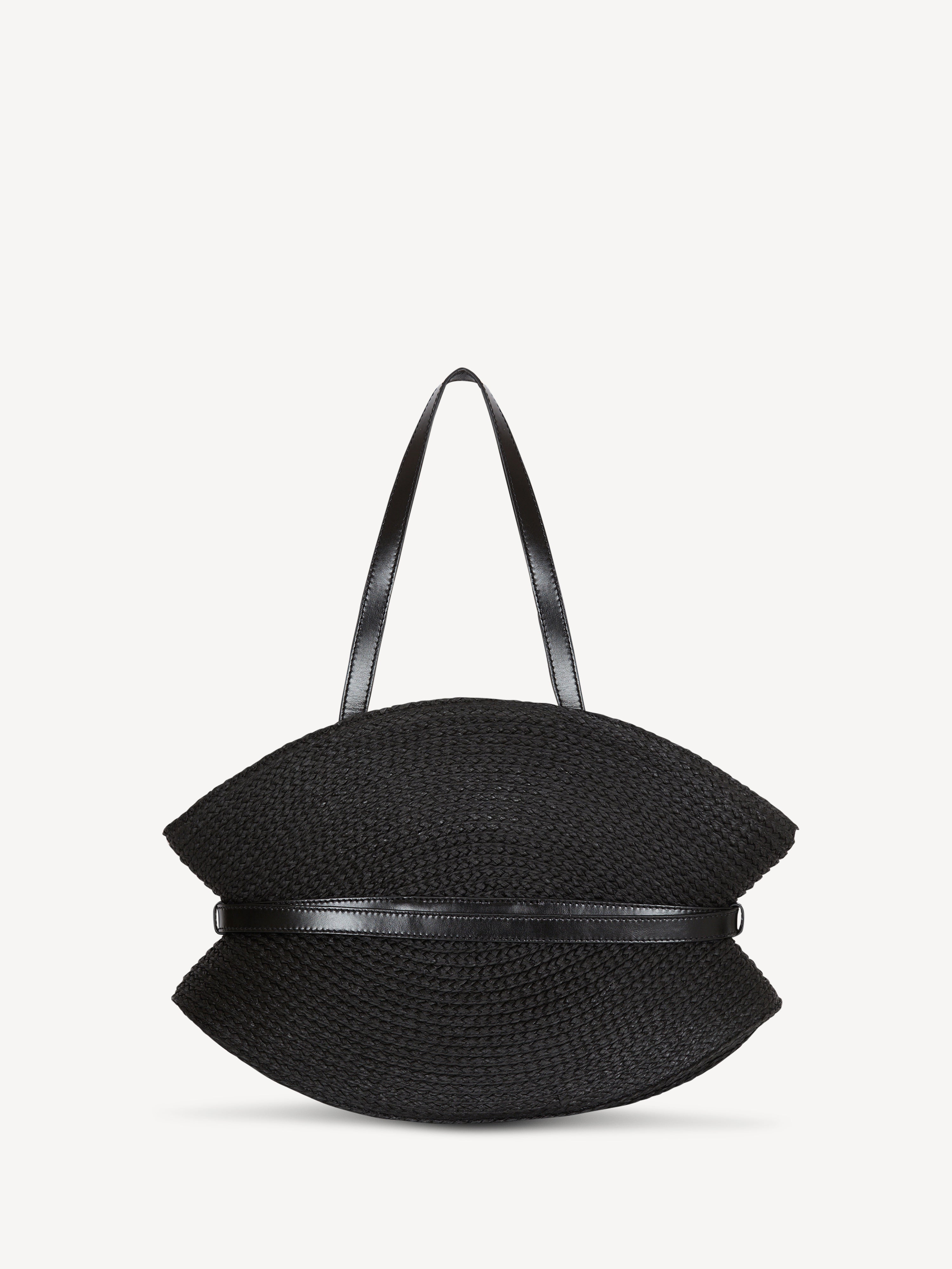 Shuffle Medium bag in calfskin leather and raffia Black - Women I