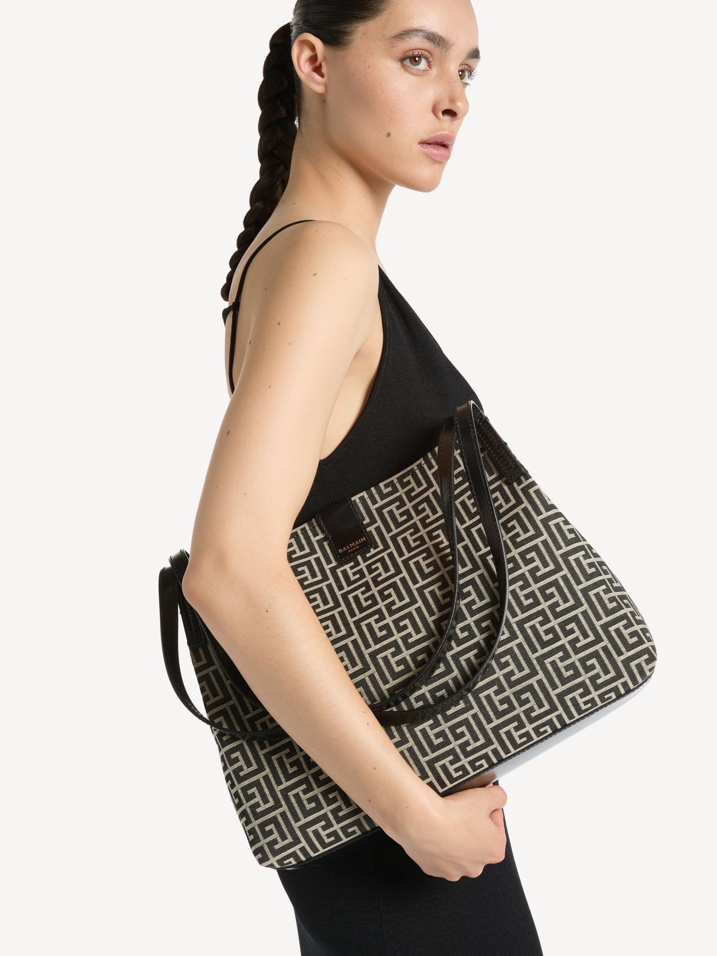 Medium Release Shopper bag in monogram jacquard and calfskin leather