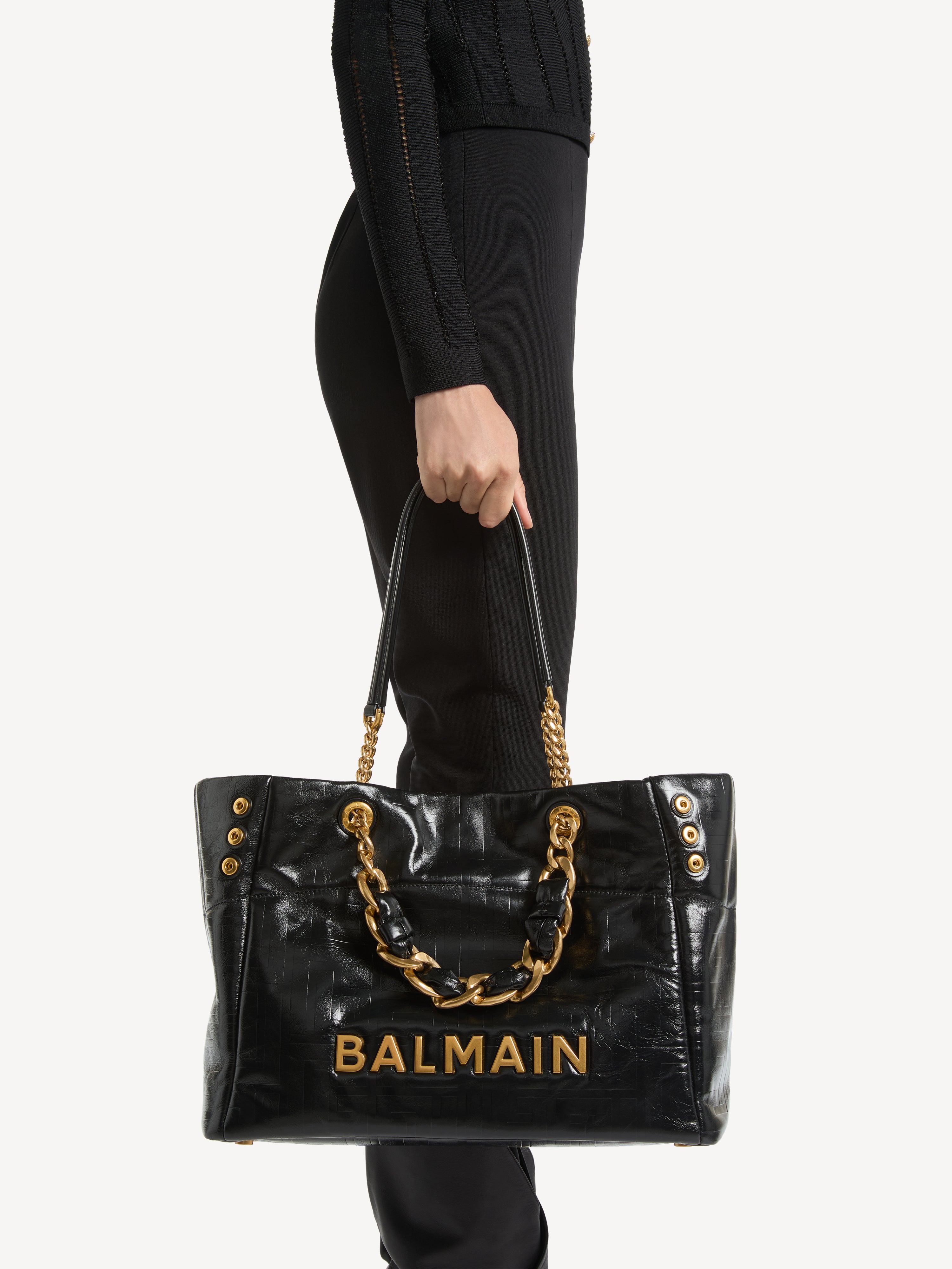 1945 Soft crackled leather tote bag Black - Women I Balmain