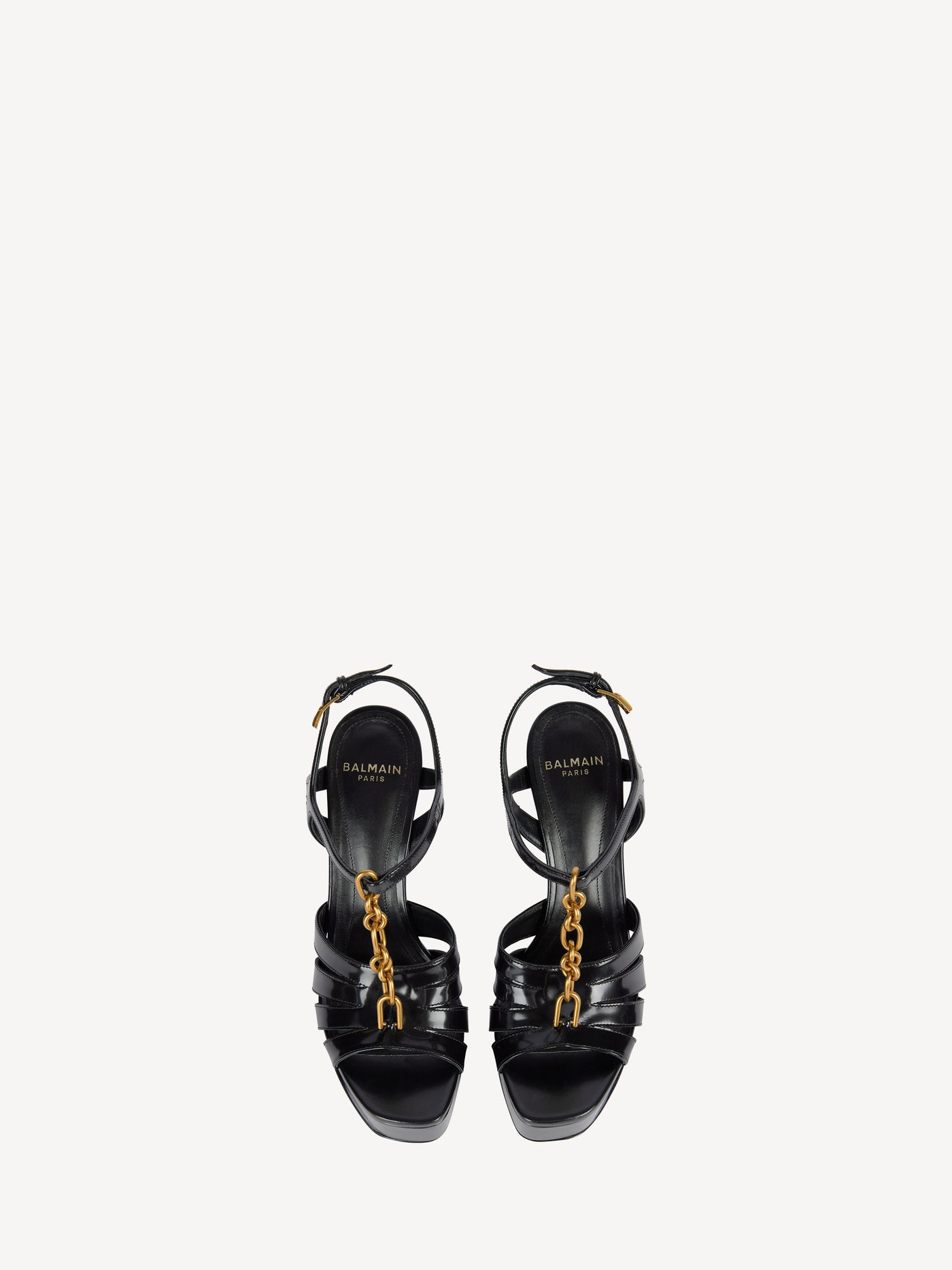 Sync platform sandals in patent lambskin