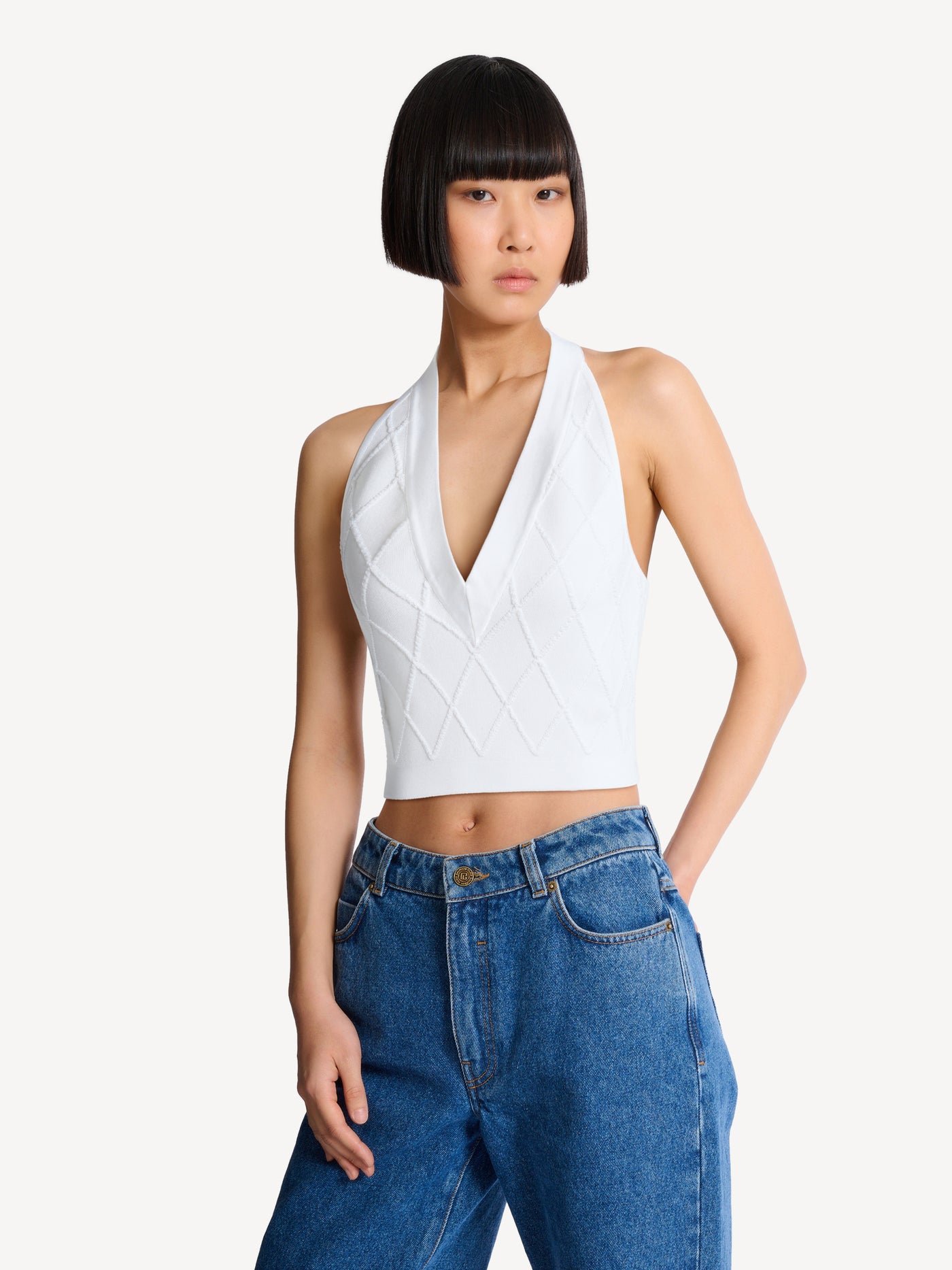 Quilted knit halterneck top