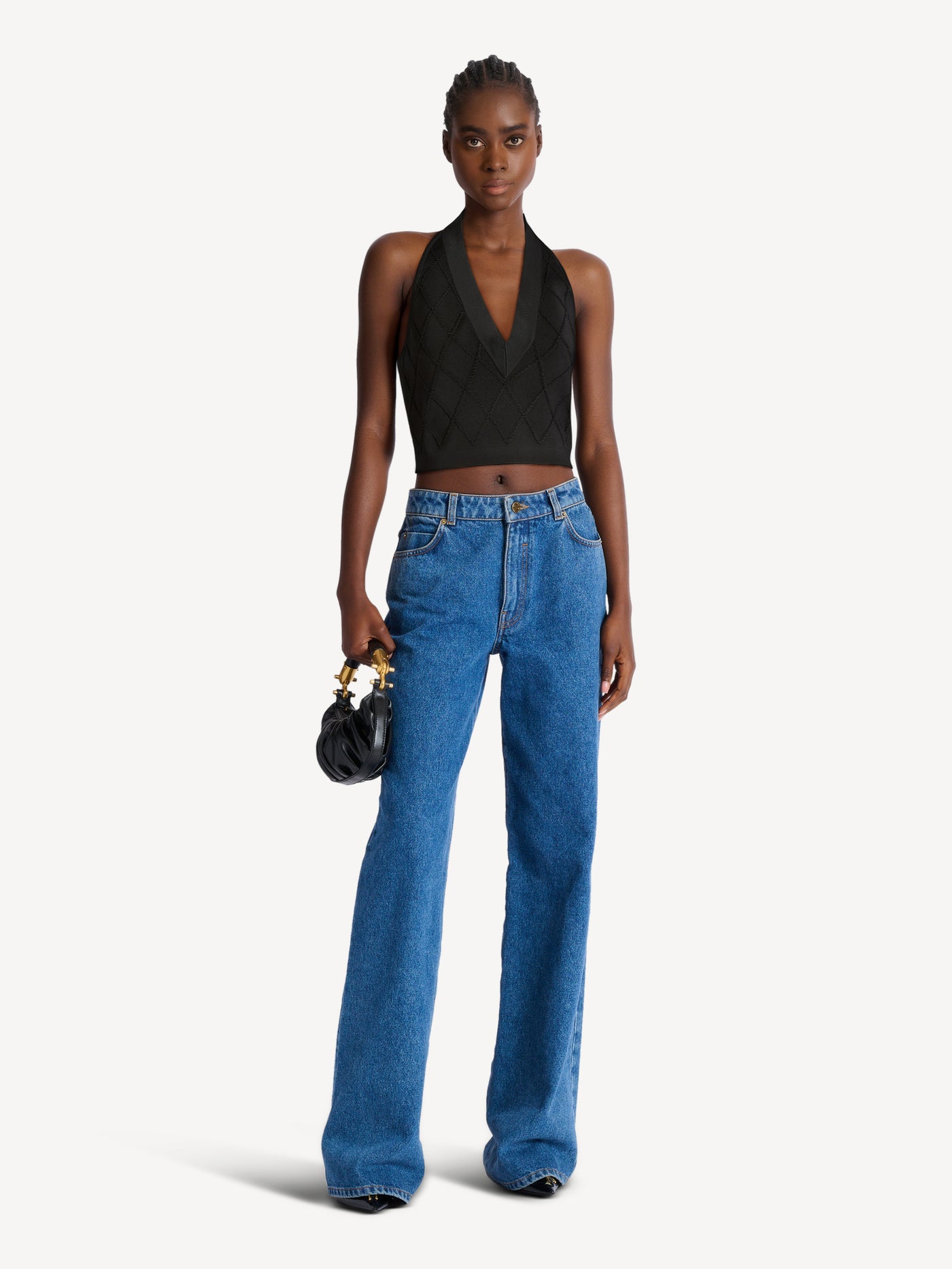Quilted knit halterneck top