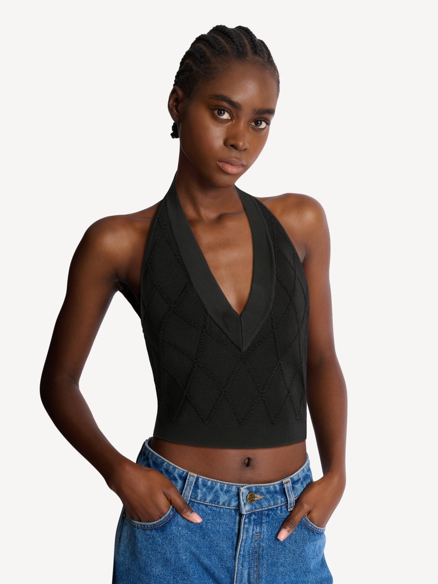 Quilted knit halterneck top