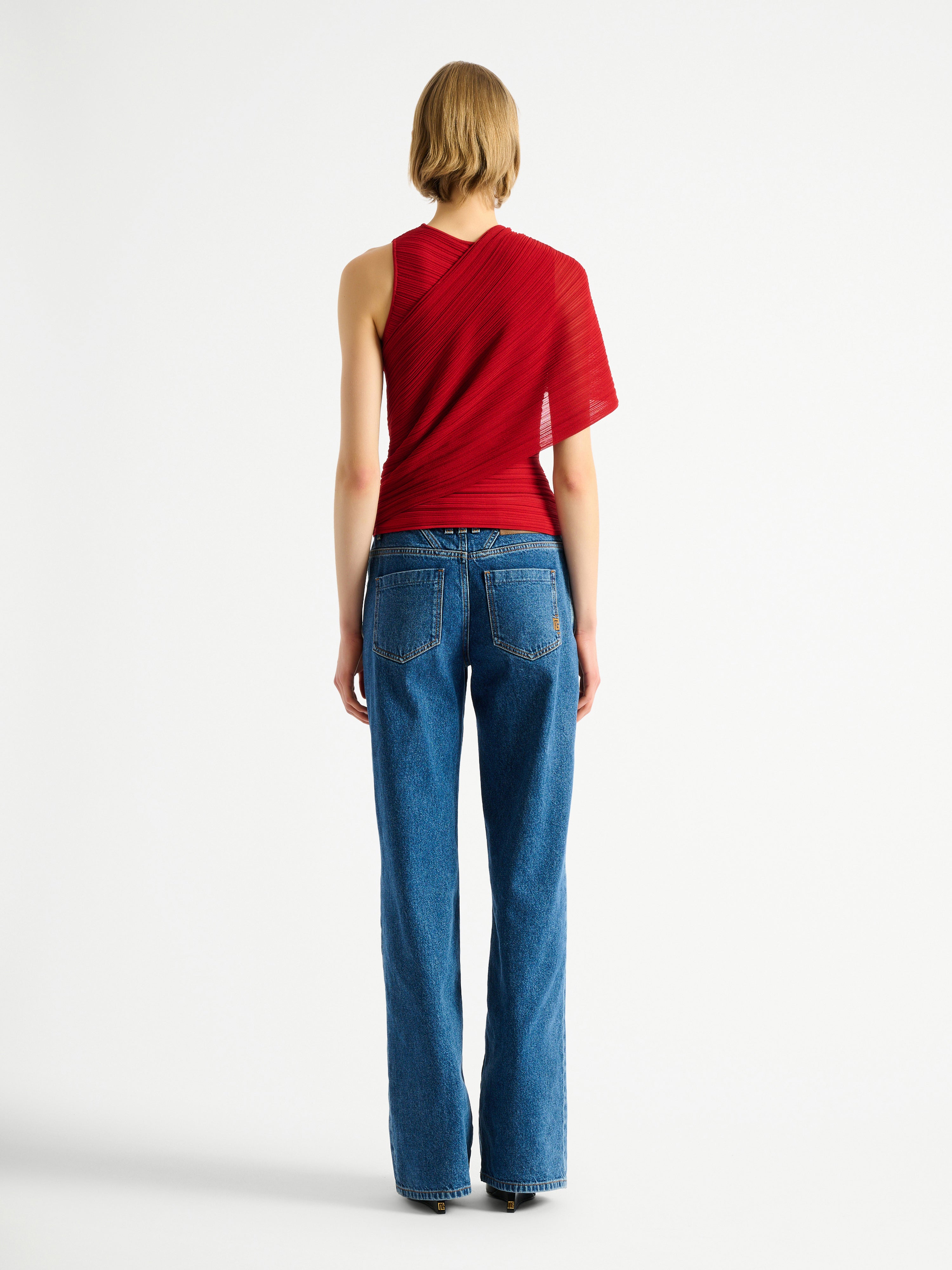 Sleeveless asymmetrical viscose top red - Women | BALMAIN