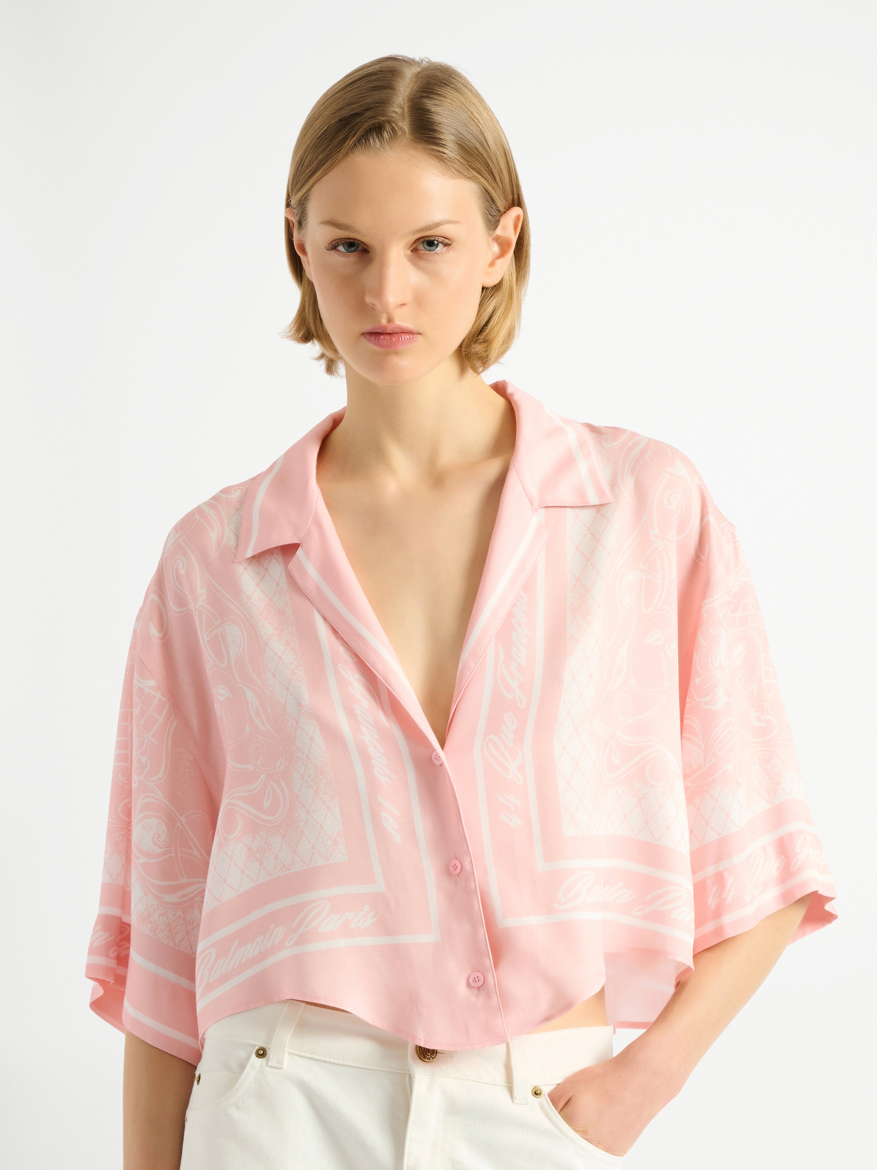 Printed Foulard pyjama shirt pink - Women | BALMAIN