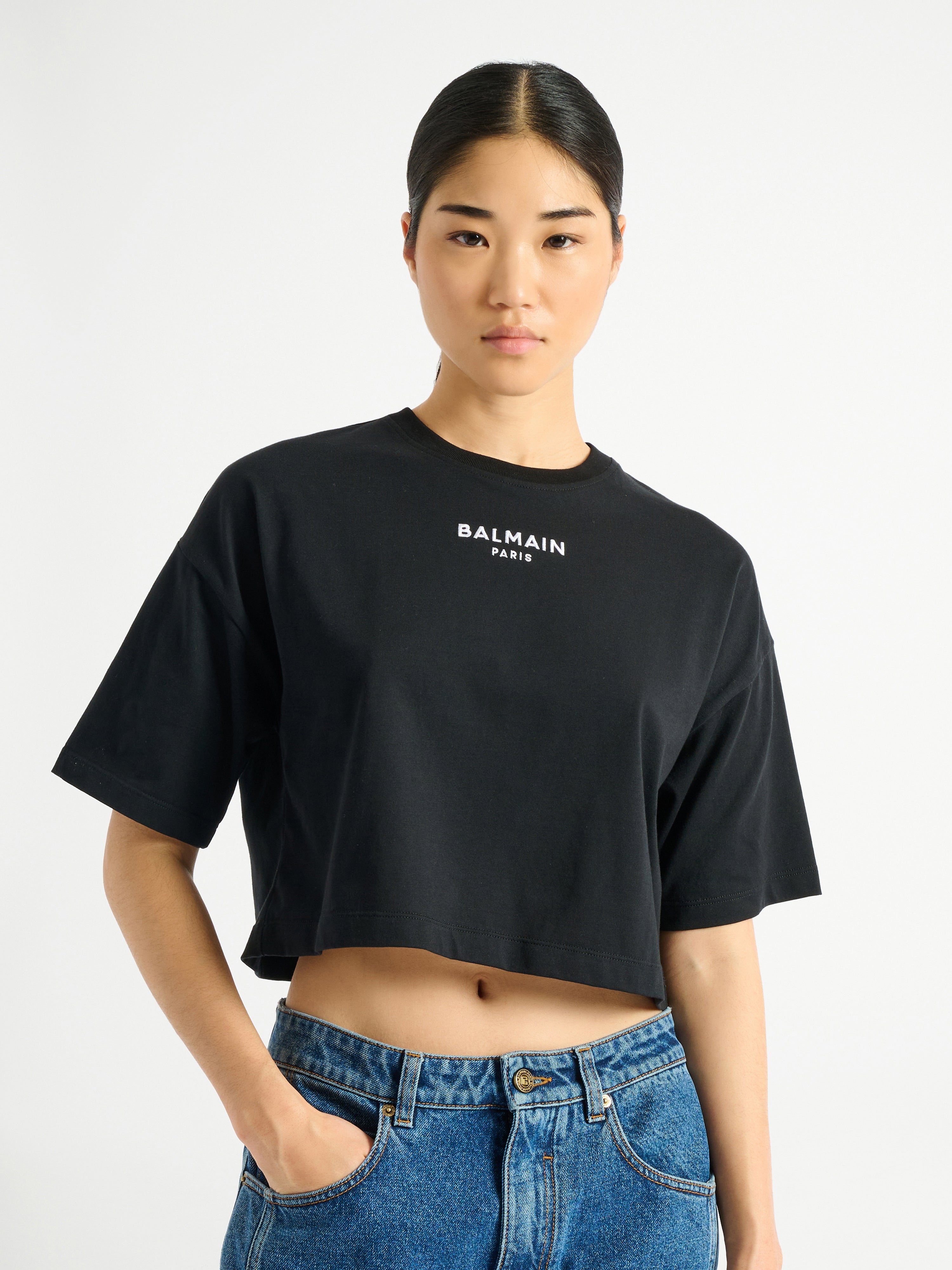 Embroidered Balmain Paris T-shirt black - Women | BALMAIN