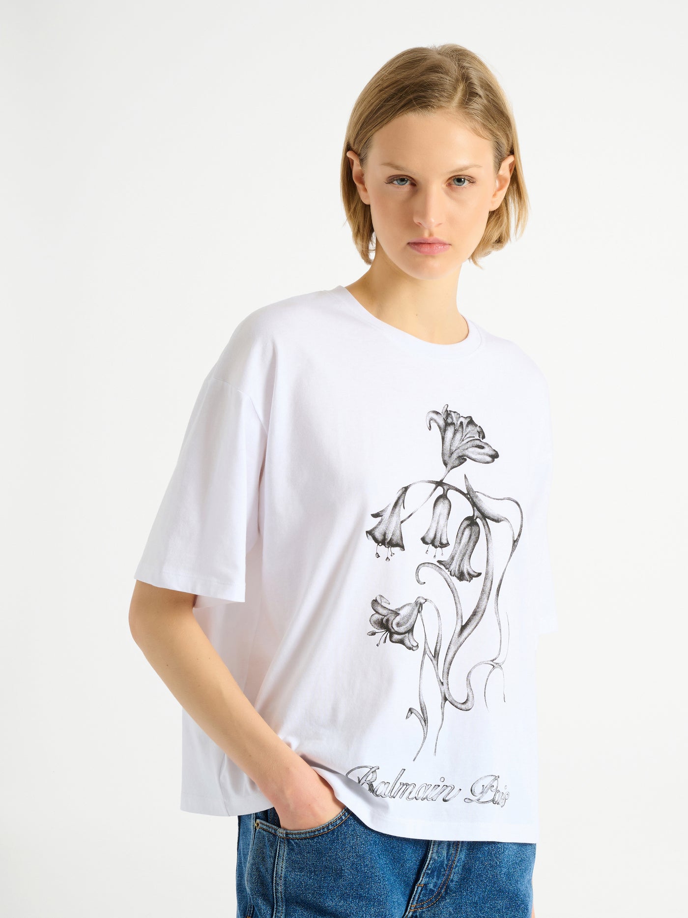 Printed Balmain Flower T-shirt