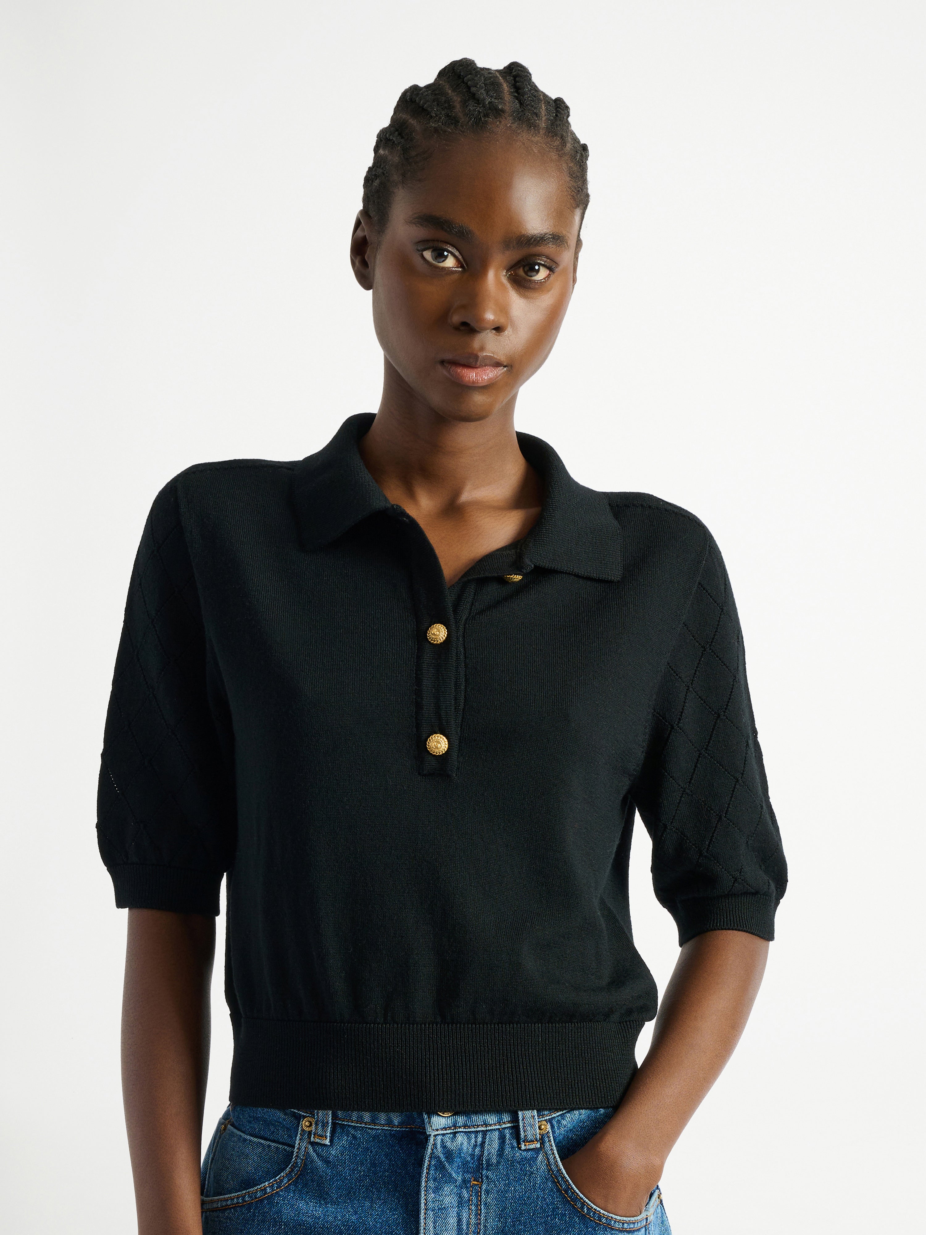 Knitted 3-button polo black - Women | BALMAIN