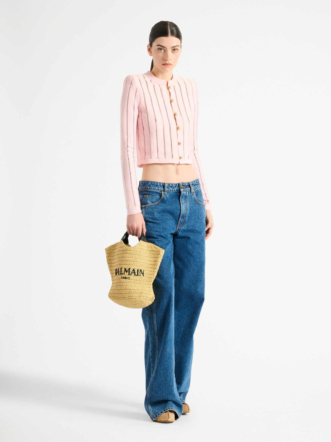 Cropped Fléchage knit cardigan
