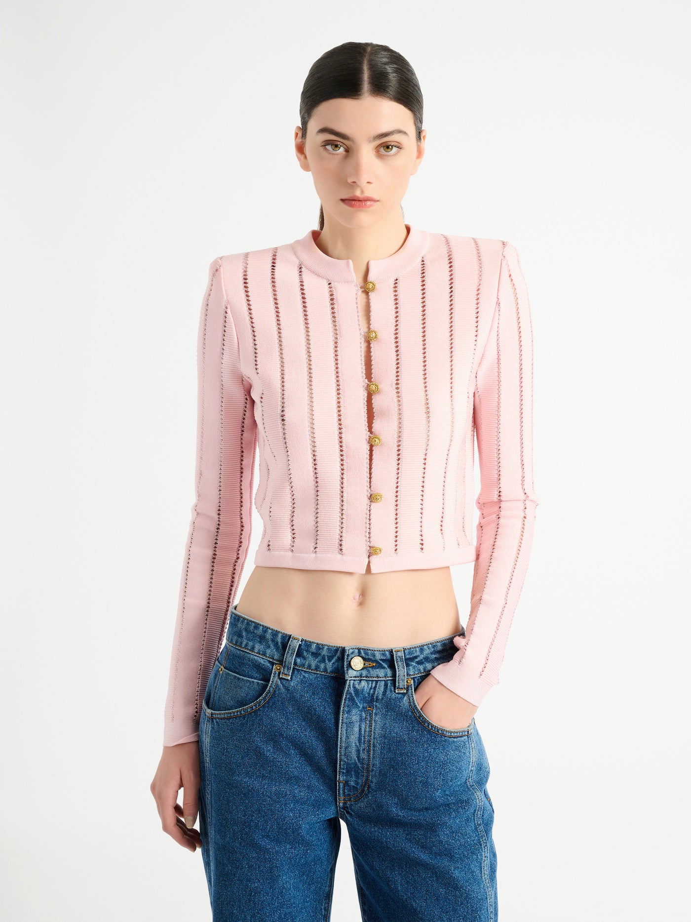 Cropped Fléchage knit cardigan