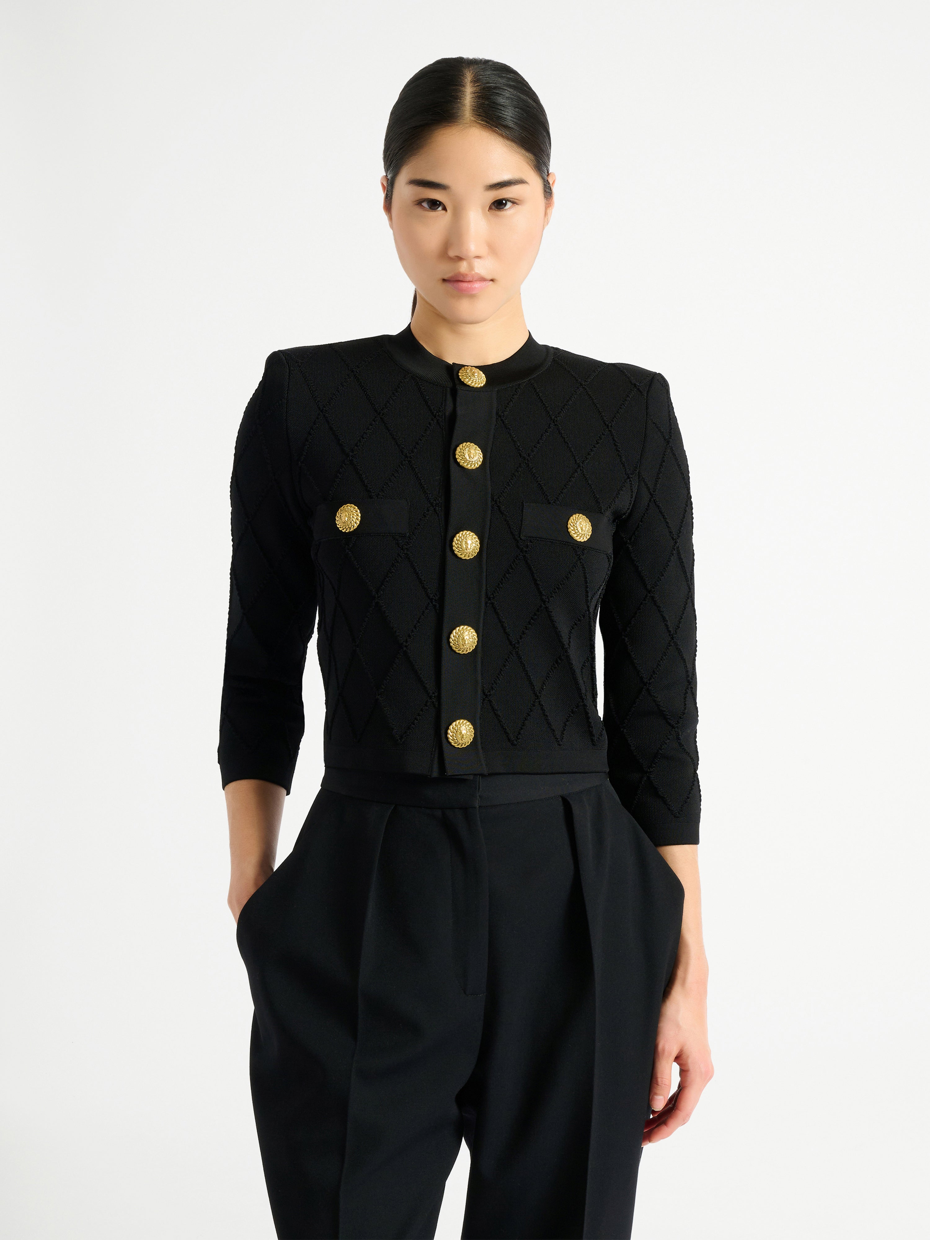 ニット クロップドカーディガン ブラック - レディース | BALMAIN