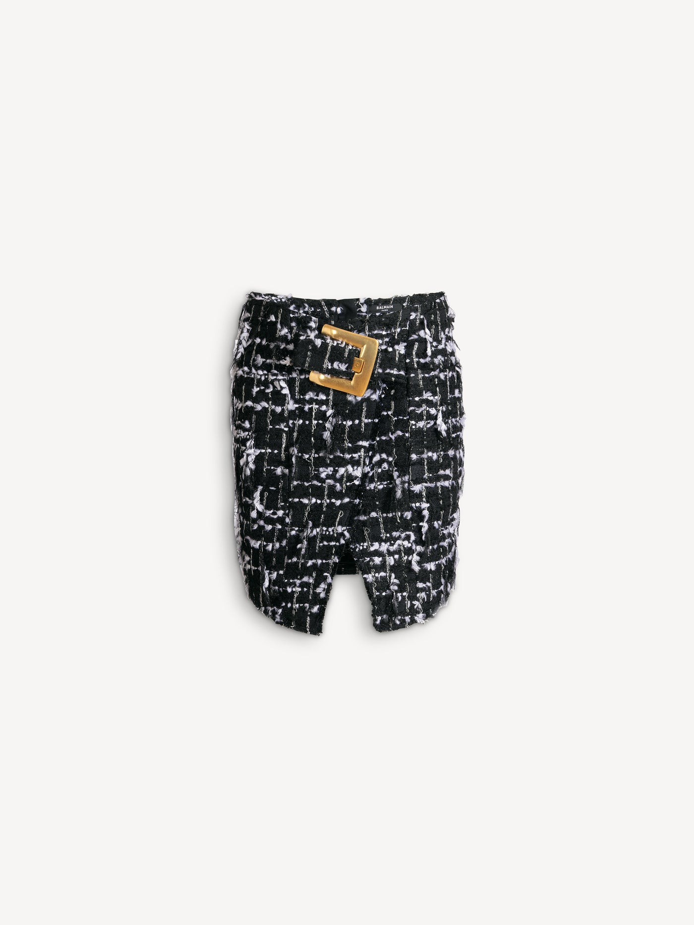 Belted fringed tweed skirt