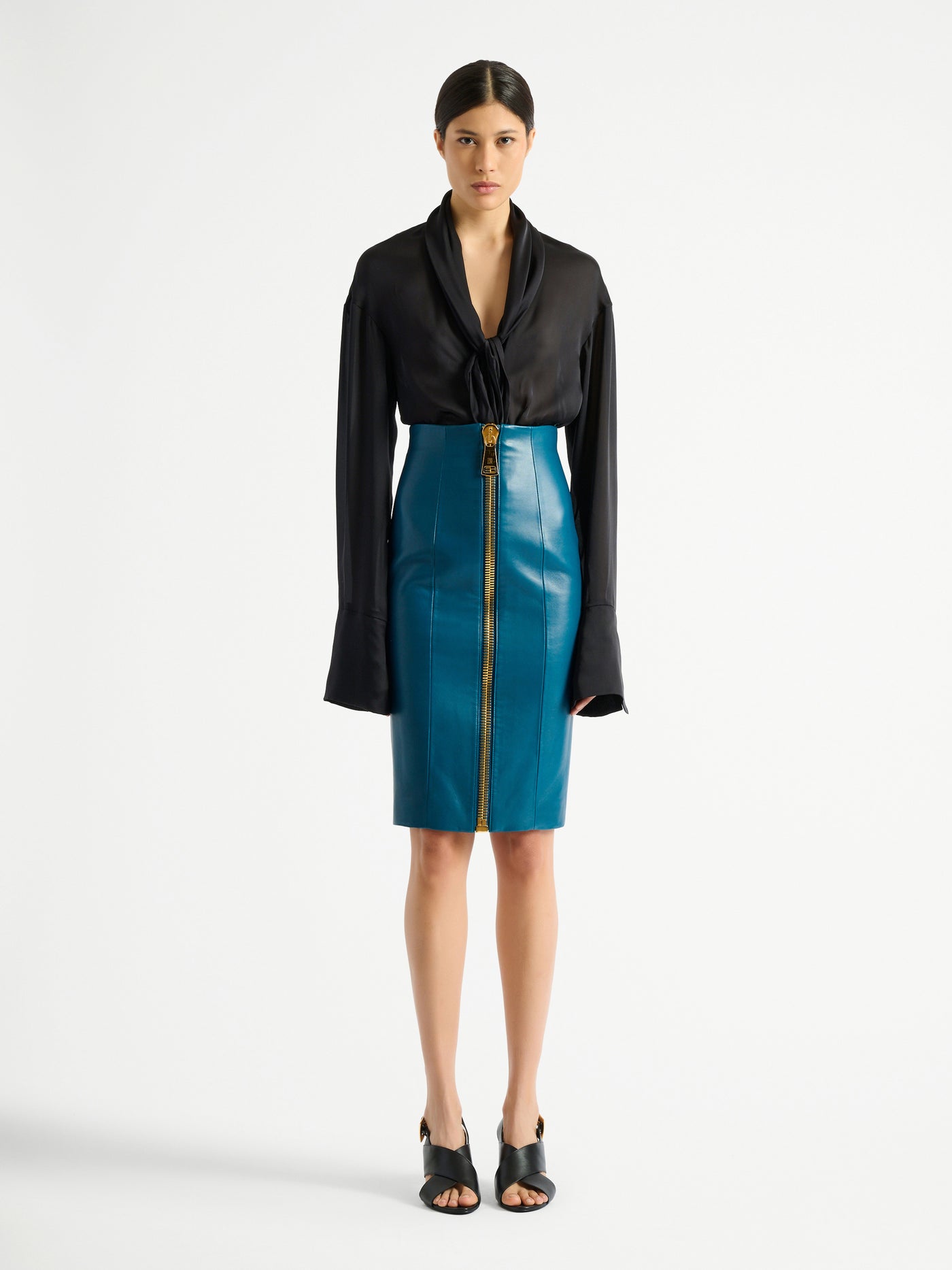 Zipped lambskin skirt