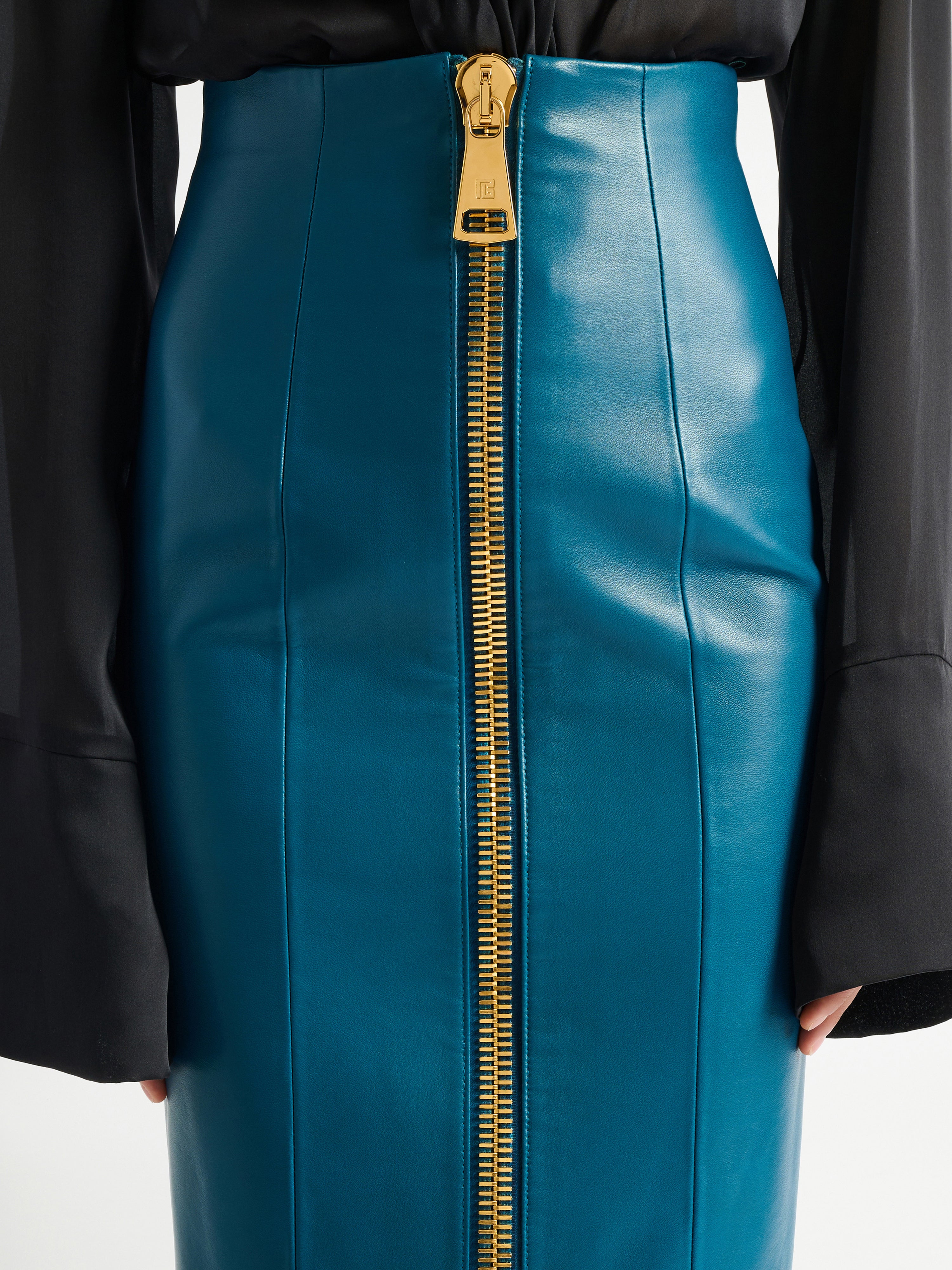 ラムレザー ファスナースカート ブルー - レディース | BALMAIN