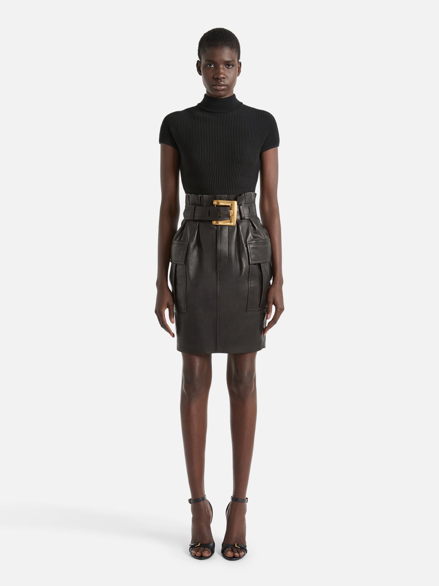 Belted lambskin skirt