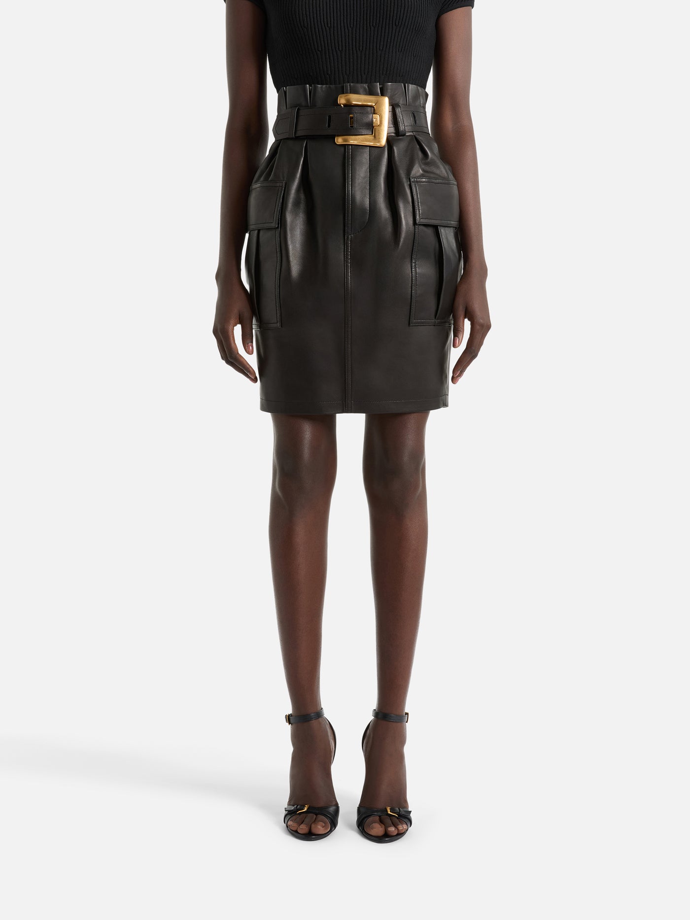 Belted lambskin skirt
