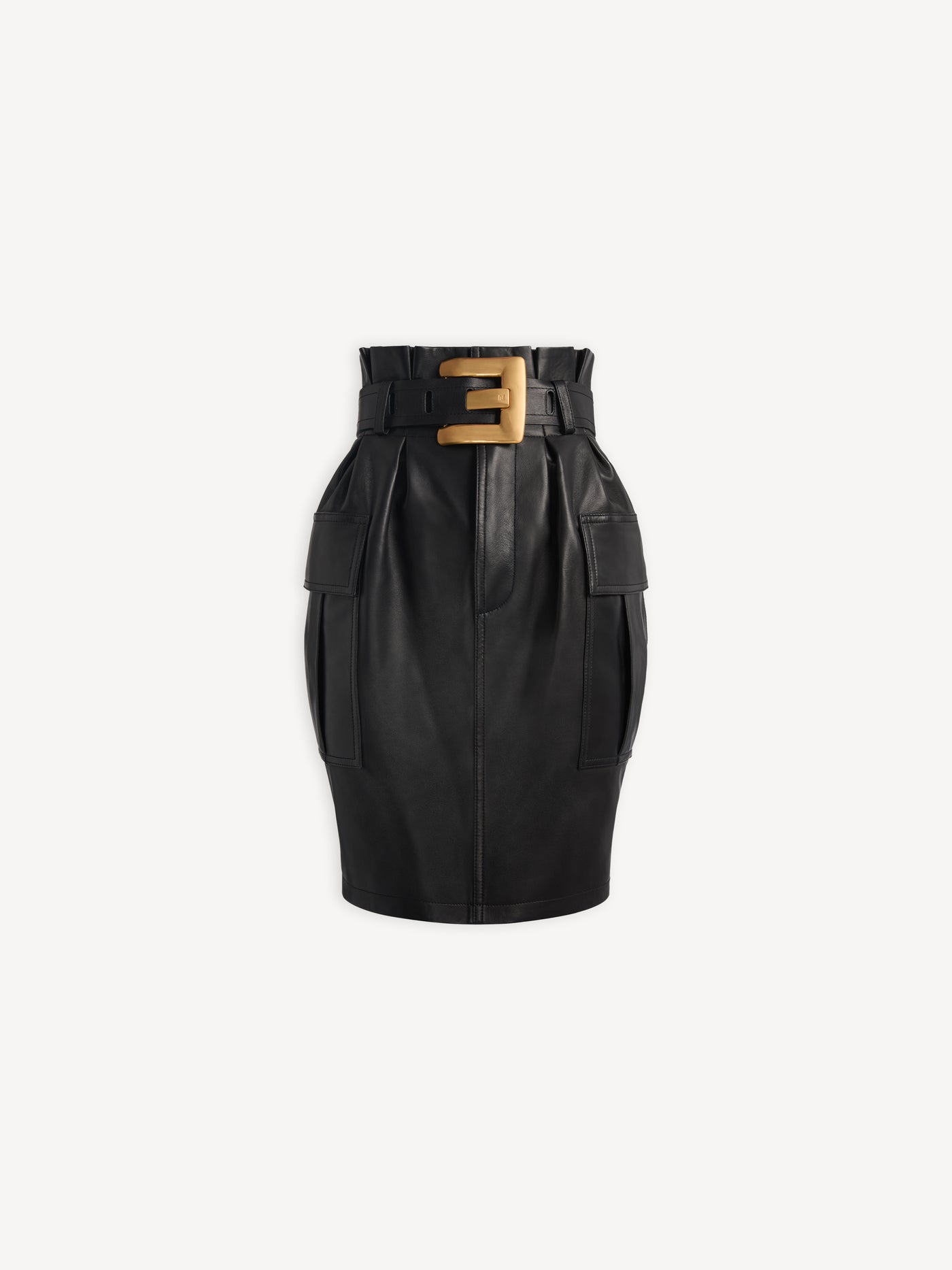 Belted lambskin skirt