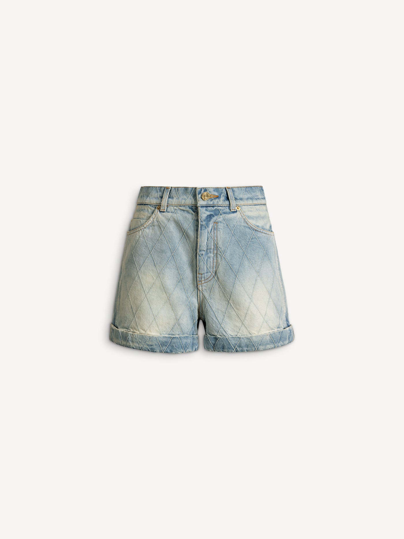 Topstitched denim shorts