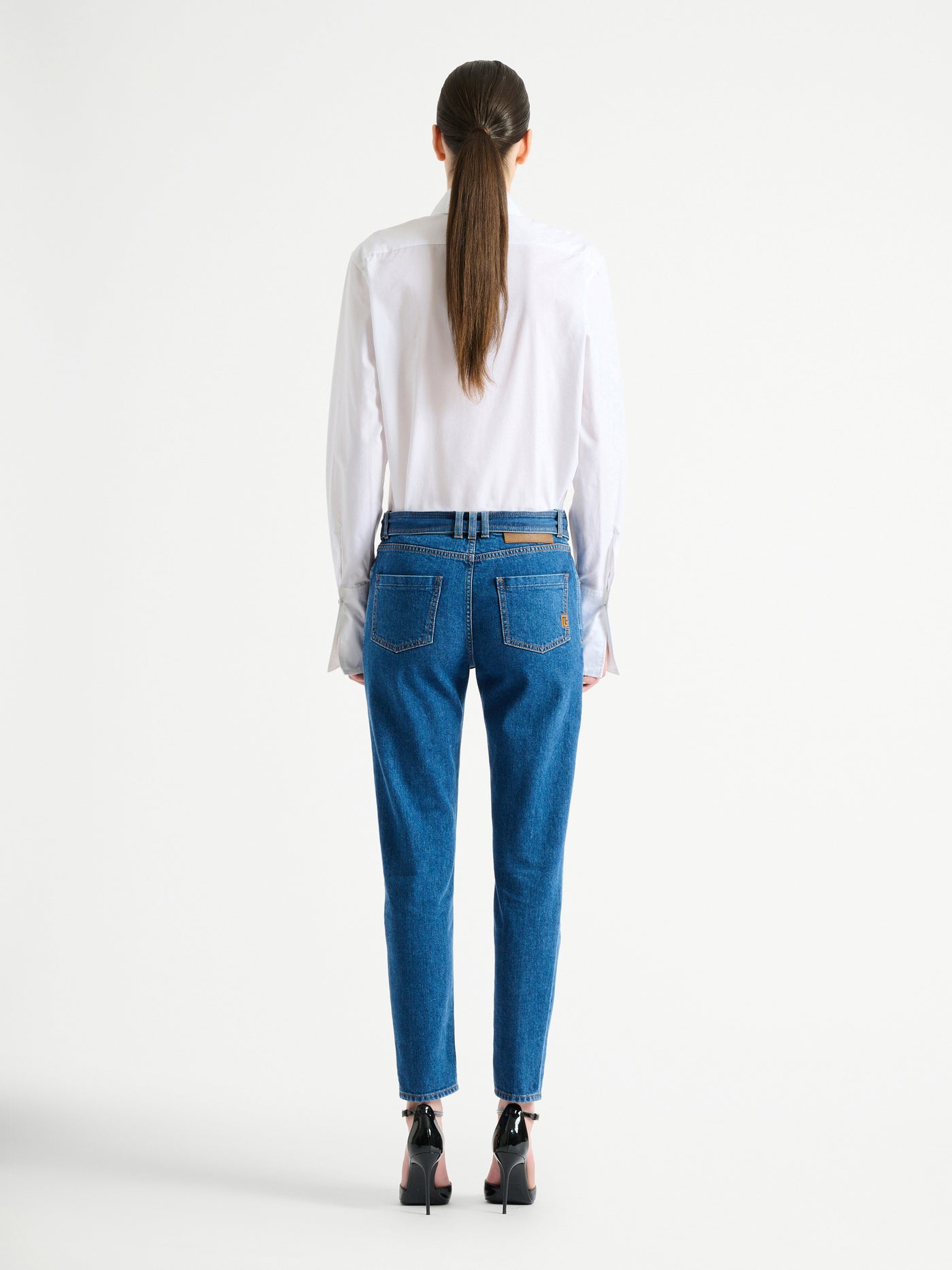 Belted denim jeans