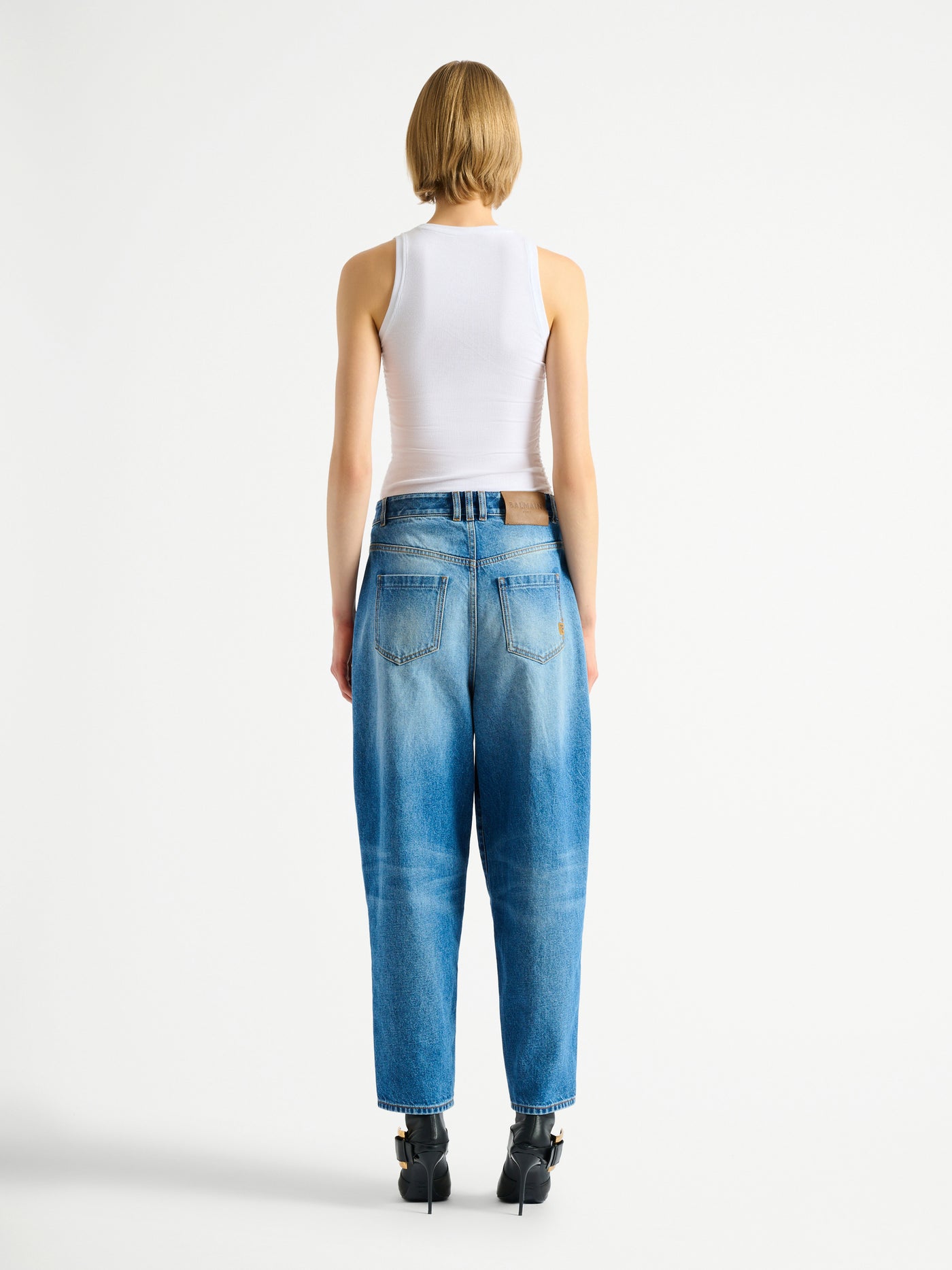 Denim barrel-leg jeans