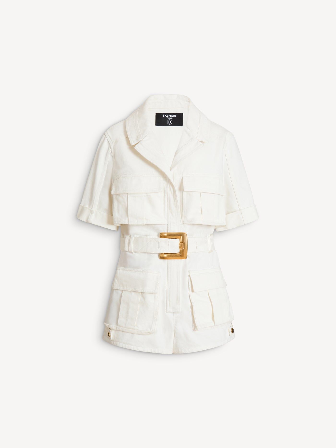 Belted denim playsuit